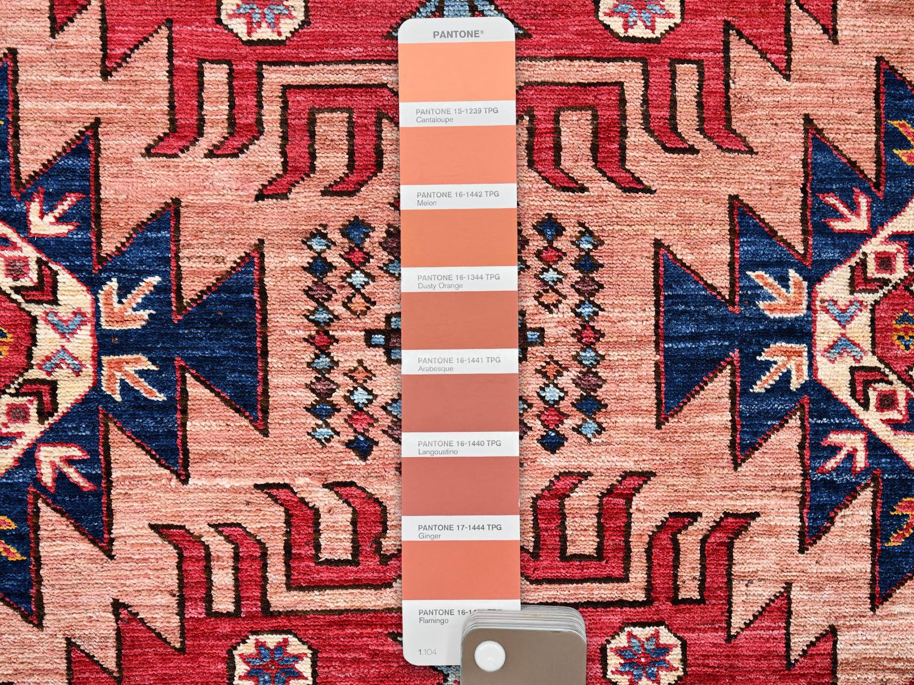 4'3"x6' Peach Color, Hand Knotted, Afghan Ersari with Turkish Knot, Antique Caucasian Motif, Vegetable Dyes, Densely Woven, Soft and Velvety Wool, Oriental Rug HR2674 - Image 4