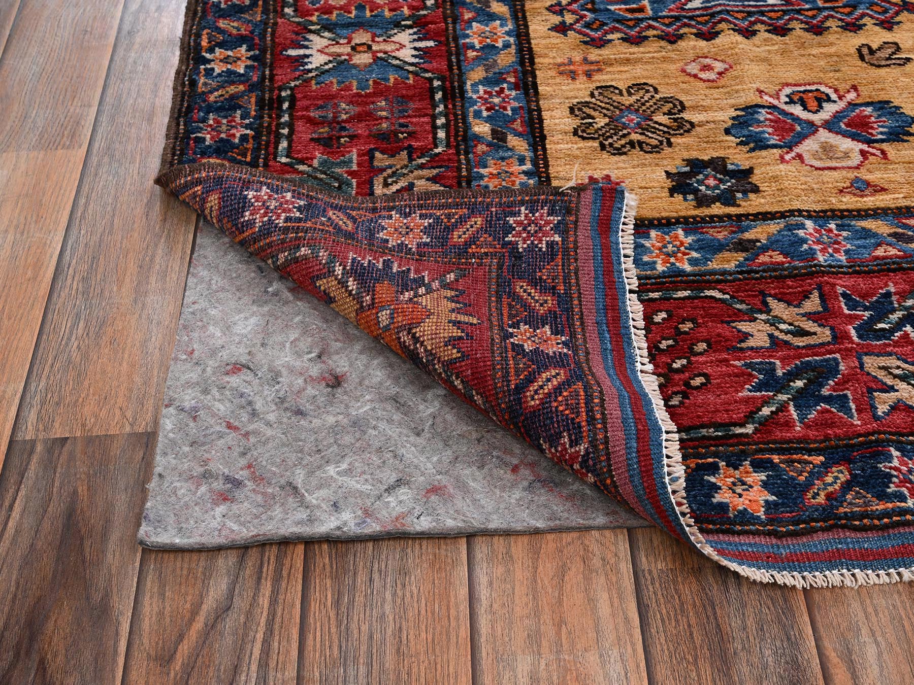 6'4"x9'6" Mustard Yellow, Hand Knotted, Afghan Ersari with Turkish Knot, Antique Caucasian Motif, Vegetable Dyes, Densely Woven, Soft and Velvety Wool, Oriental Rug HR2676 - Image 5
