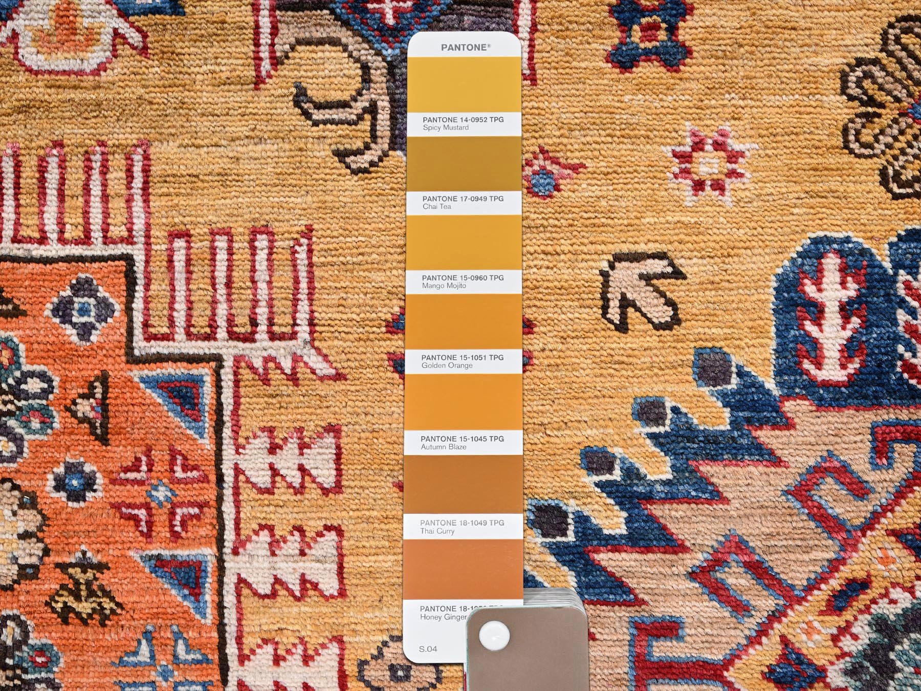 6'4"x9'6" Mustard Yellow, Hand Knotted, Afghan Ersari with Turkish Knot, Antique Caucasian Motif, Vegetable Dyes, Densely Woven, Soft and Velvety Wool, Oriental Rug HR2676 - Image 8