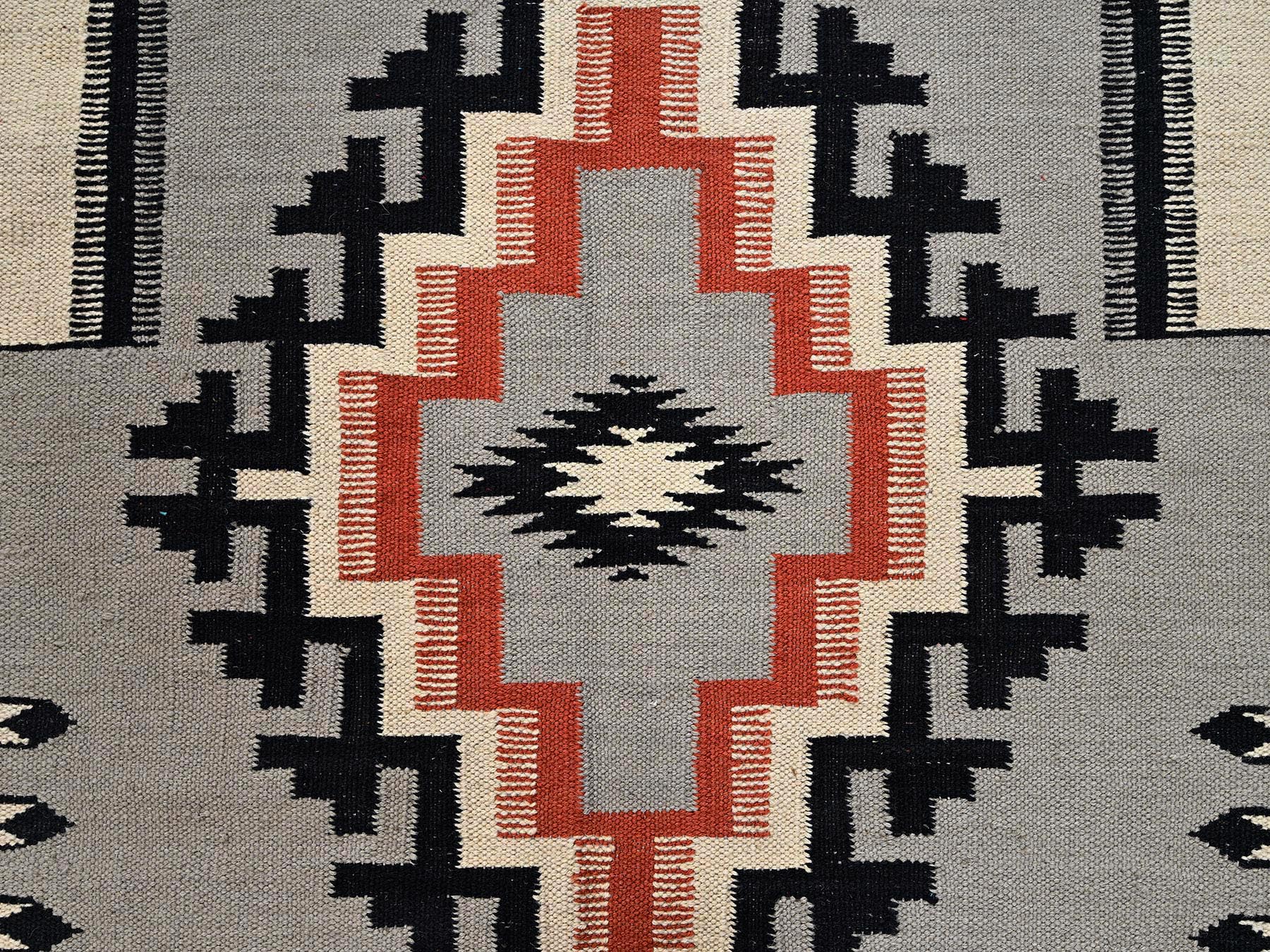8'x10' Spanish Gray, American Indian Southwest Geometric Design, Flat Weave, Hand Woven, 100% Wool, Oriental Rug HR2691 - Image 4