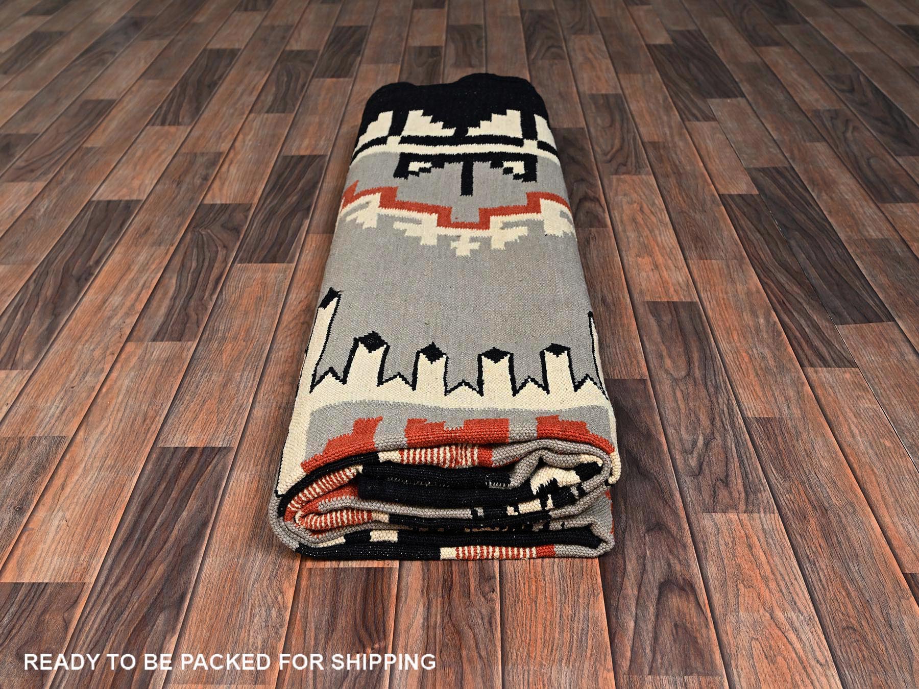 8'x10' Spanish Gray, American Indian Southwest Geometric Design, Flat Weave, Hand Woven, 100% Wool, Oriental Rug HR2691 - Image 6