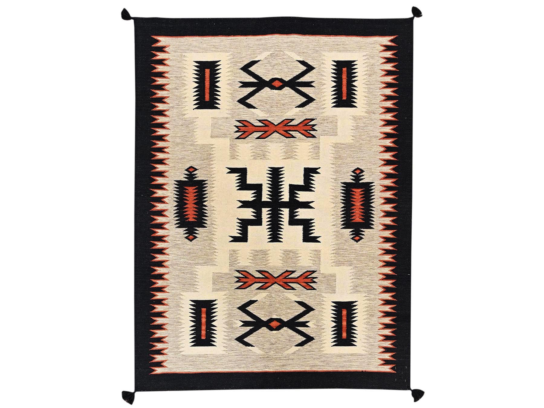 5'4"x7' Khaki Brown, American Indian Southwest Geometric Design, Flat Weave, Hand Woven, 100% Wool, Oriental Rug HR2696