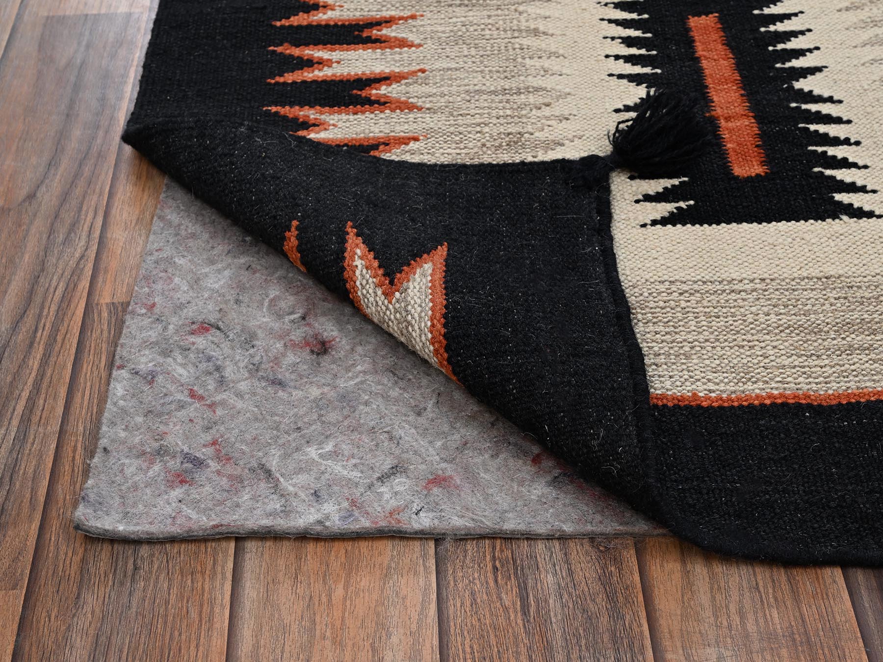 5'4"x7' Khaki Brown, American Indian Southwest Geometric Design, Flat Weave, Hand Woven, 100% Wool, Oriental Rug HR2696 - Image 3