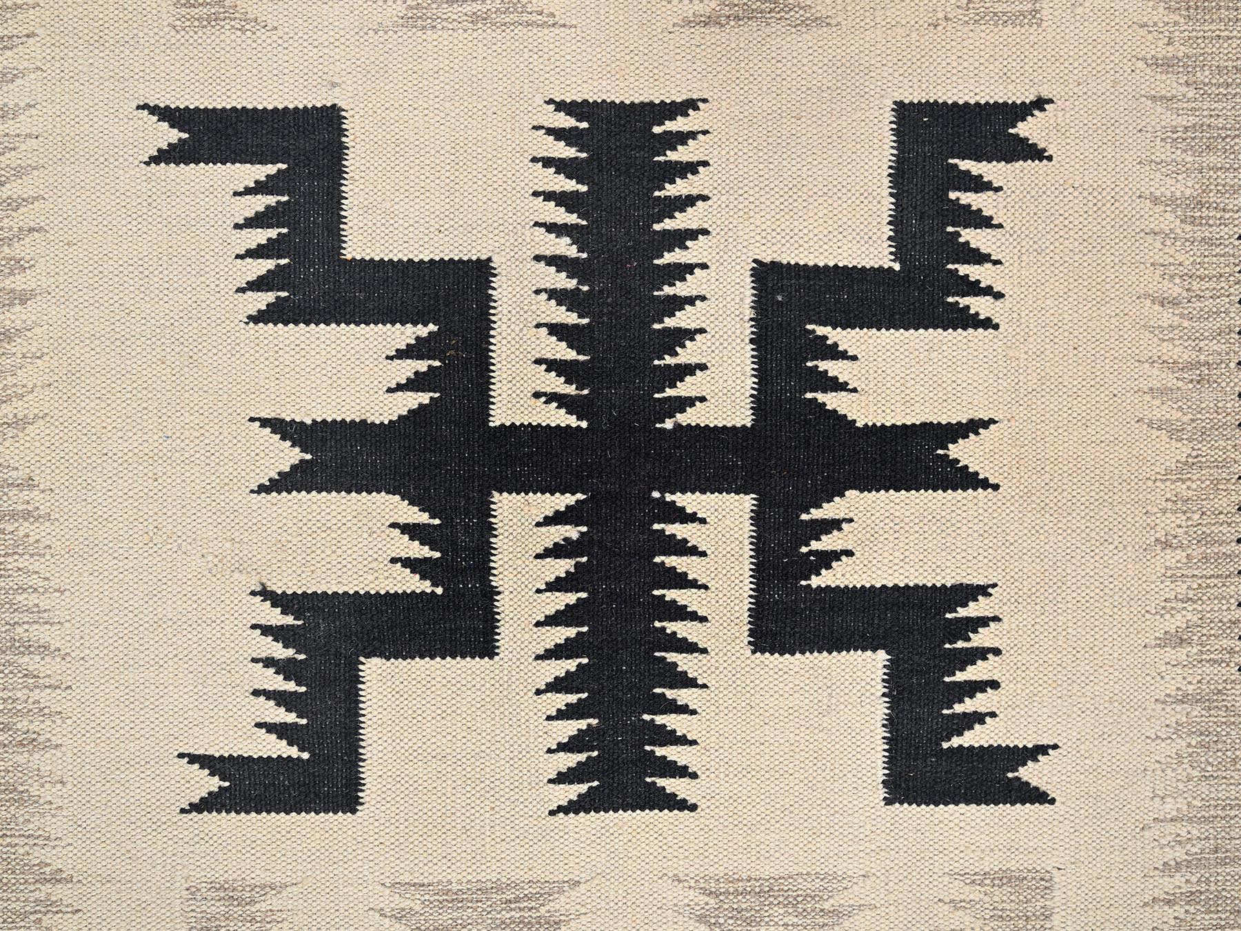 5'4"x7' Khaki Brown, American Indian Southwest Geometric Design, Flat Weave, Hand Woven, 100% Wool, Oriental Rug HR2696 - Image 4
