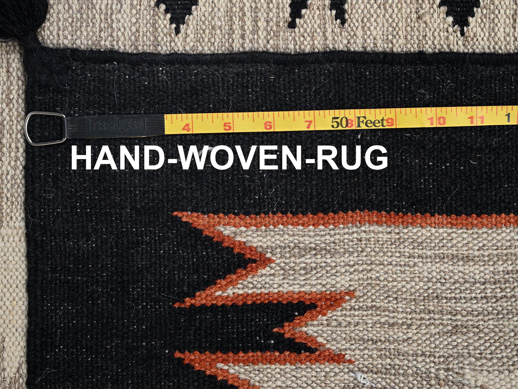 5'4"x7' Khaki Brown, American Indian Southwest Geometric Design, Flat Weave, Hand Woven, 100% Wool, Oriental Rug HR2696 - Image 7