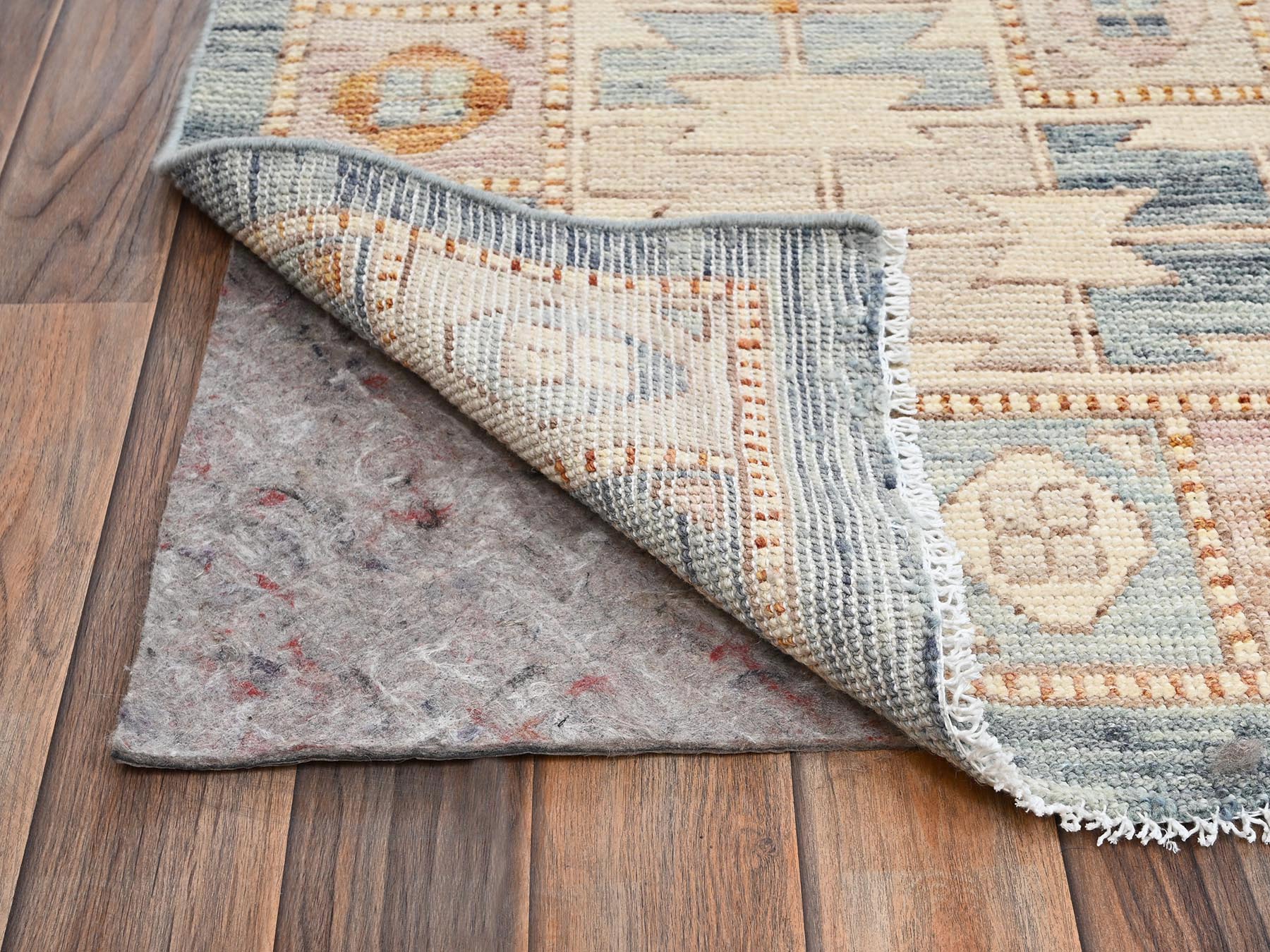 11'7"x14'7" Light Blue, Zero Pile, Anatolian Village Design, Turkish Knot, Hand Knotted, Sheared Low, 100% Wool, XL, Oversized, Oriental Rug HR2702 - Image 5