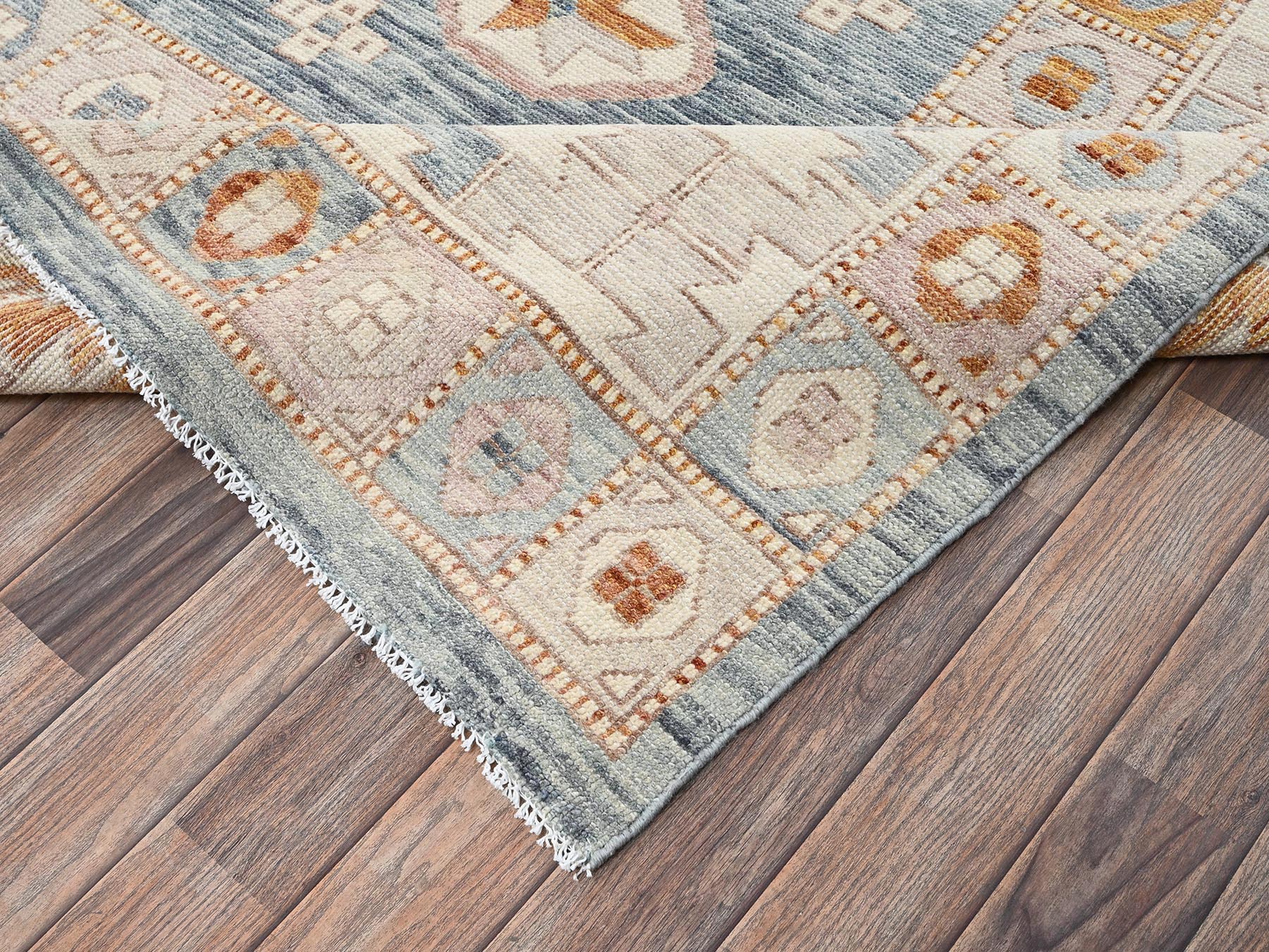 11'7"x14'7" Light Blue, Zero Pile, Anatolian Village Design, Turkish Knot, Hand Knotted, Sheared Low, 100% Wool, XL, Oversized, Oriental Rug HR2702 - Image 7