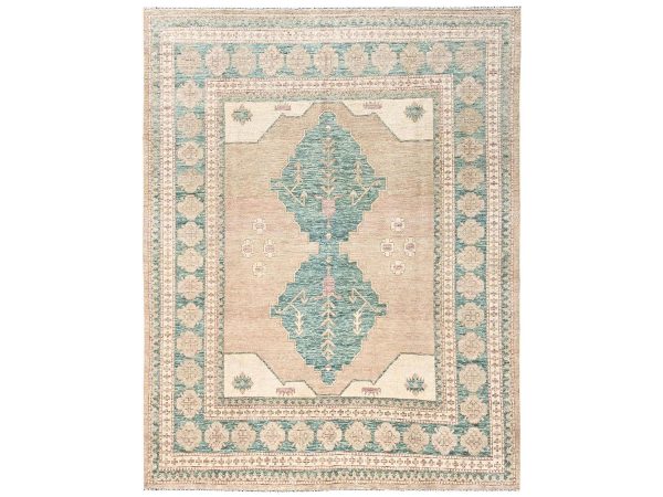 7'9"x10' Irish Cream Brown, Anatolian Village Design, Turkish Knot, Sheared Low, Hand Knotted, 100% Wool, Zero Pile, Oriental Rug HR2712
