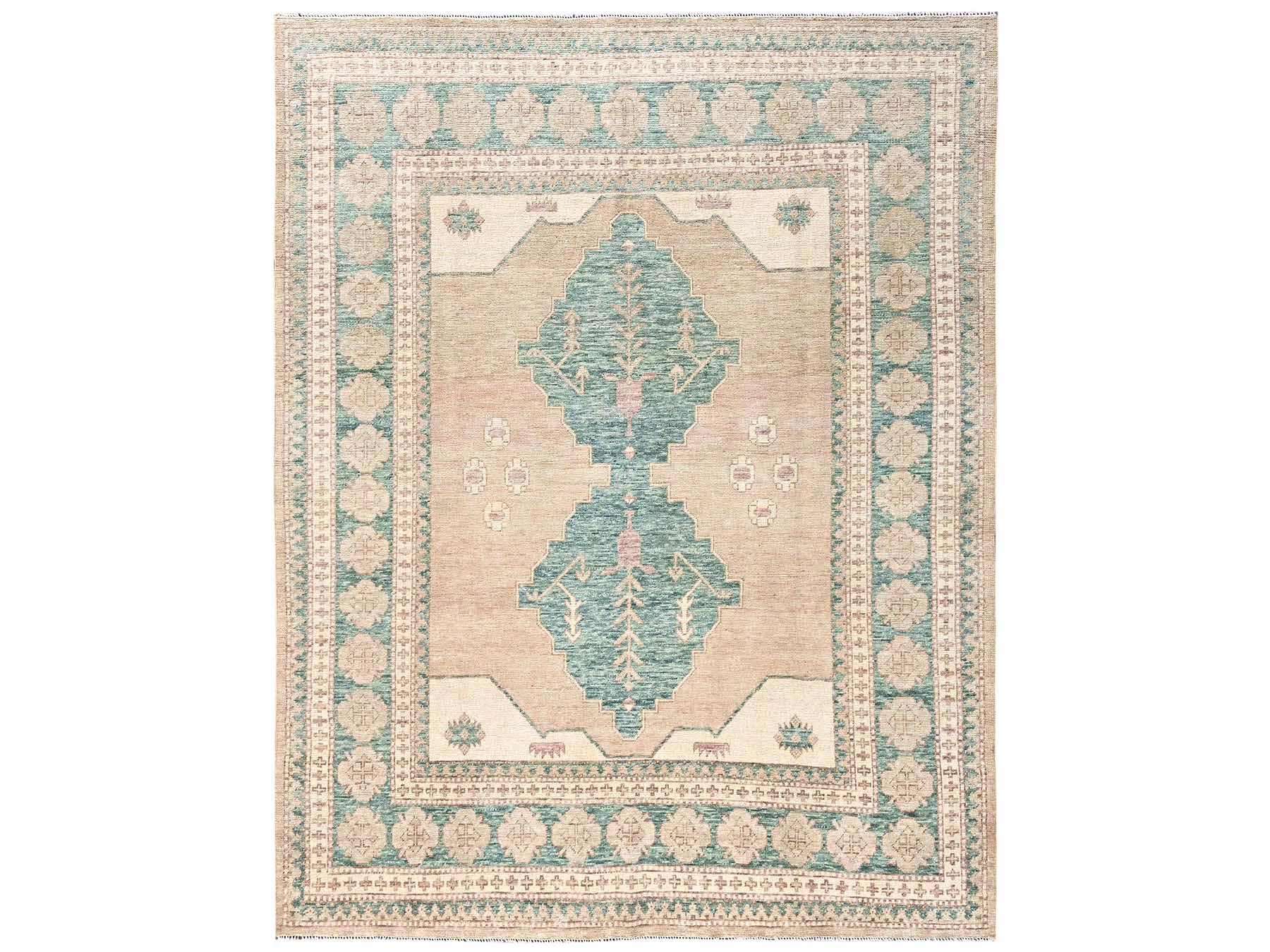 7'9"x10' Irish Cream Brown, Anatolian Village Design, Turkish Knot, Sheared Low, Hand Knotted, 100% Wool, Zero Pile, Oriental Rug HR2712