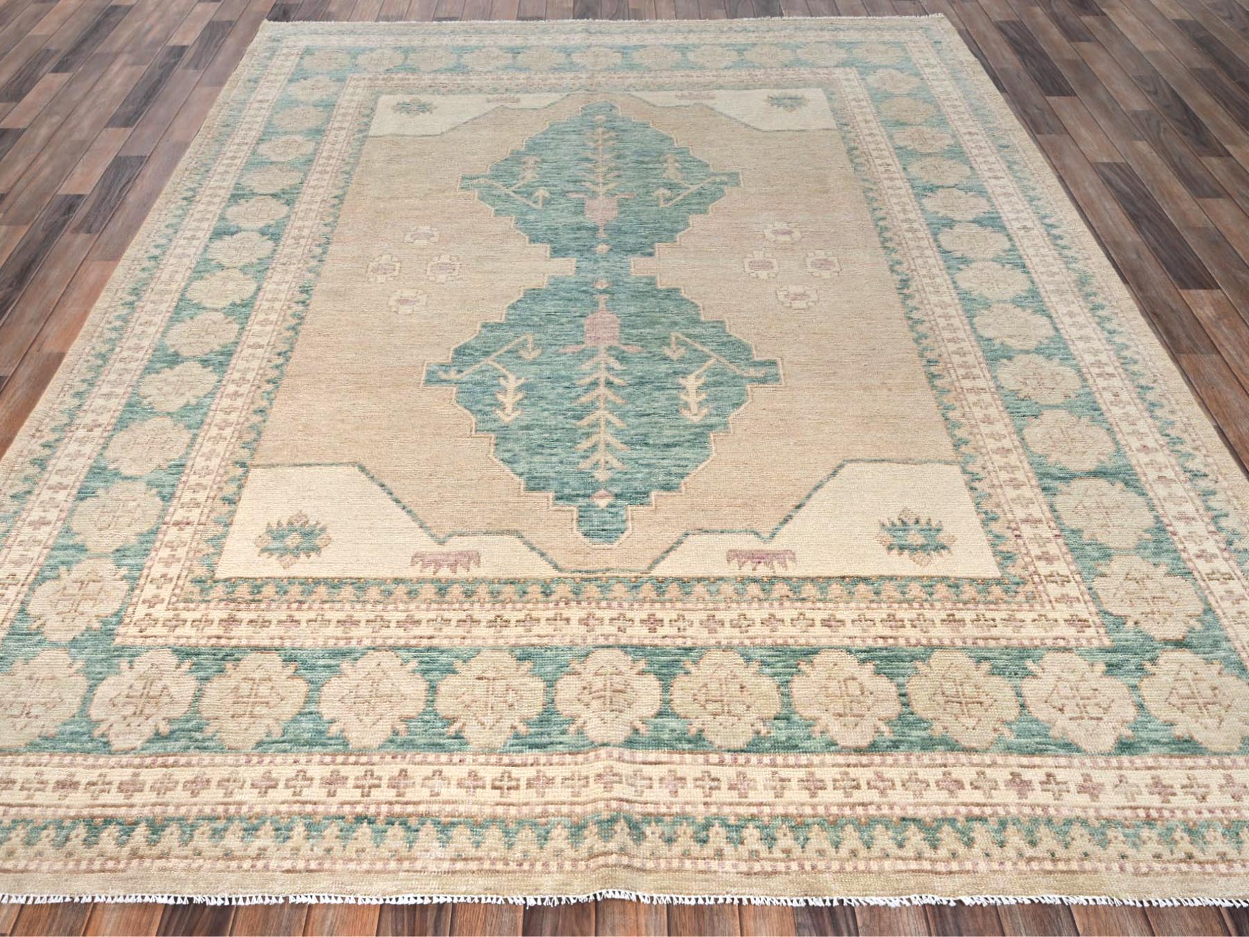7'9"x10' Irish Cream Brown, Anatolian Village Design, Turkish Knot, Sheared Low, Hand Knotted, 100% Wool, Zero Pile, Oriental Rug HR2712 - Image 2