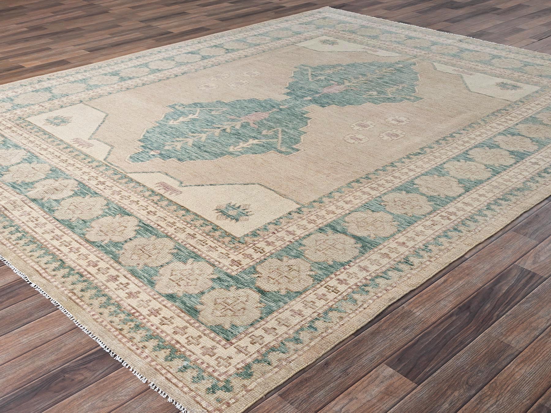 7'9"x10' Irish Cream Brown, Anatolian Village Design, Turkish Knot, Sheared Low, Hand Knotted, 100% Wool, Zero Pile, Oriental Rug HR2712 - Image 3
