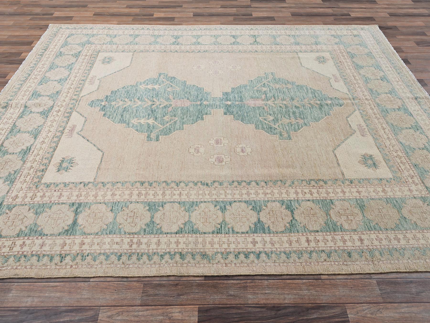 7'9"x10' Irish Cream Brown, Anatolian Village Design, Turkish Knot, Sheared Low, Hand Knotted, 100% Wool, Zero Pile, Oriental Rug HR2712 - Image 4
