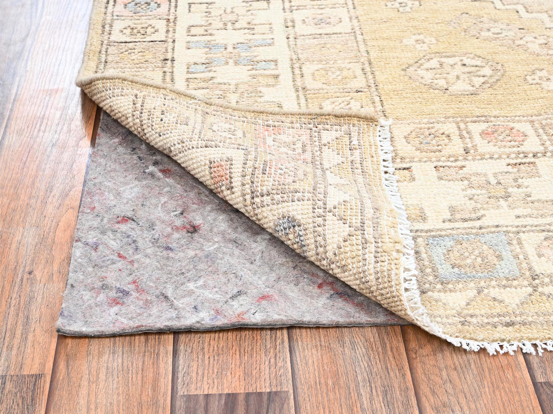 4'10"x6'10" Soybean Yellow, Anatolian Village Design, Turkish Knot, Sheared Low, Hand Knotted, 100% Wool, Zero Pile, Oriental Rug HR2719 - Image 3