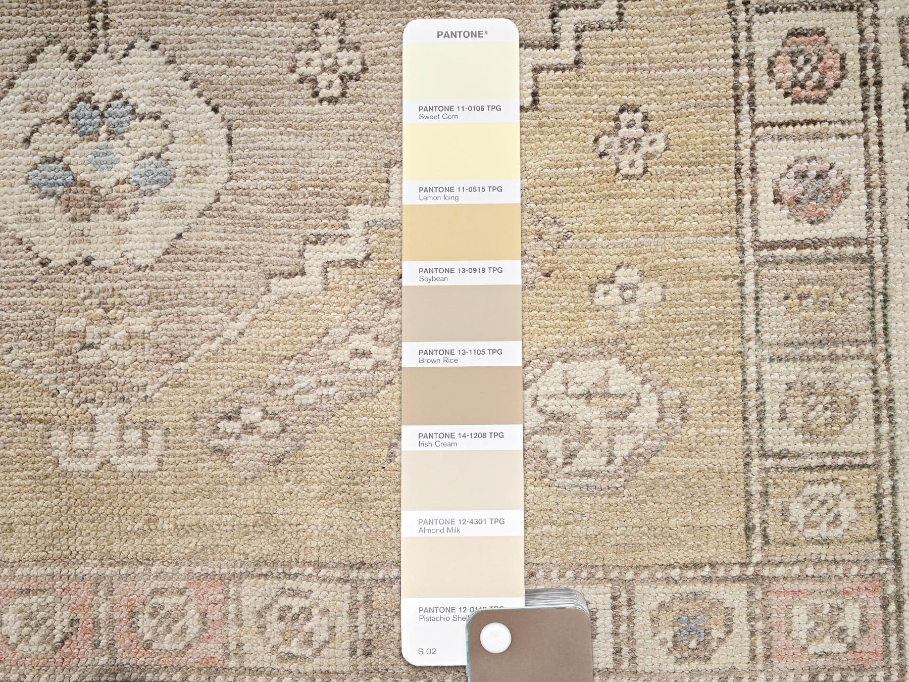 4'10"x6'10" Soybean Yellow, Anatolian Village Design, Turkish Knot, Sheared Low, Hand Knotted, 100% Wool, Zero Pile, Oriental Rug HR2719 - Image 4