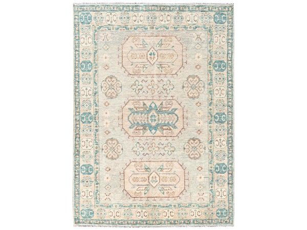 4'9"x6'8" Oyster Gray, Cloudbank Kazak with Turkish Knot, Sheared Low, Zero Pile, Hand Knotted, Pure Wool, Oriental Rug HR2720