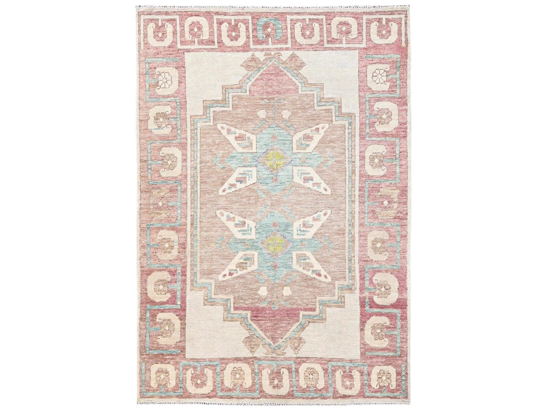 4'10"x7' Irish Cream Brown, Anatolian Village Design, Turkish Knot, Sheared Low, Hand Knotted, 100% Wool, Zero Pile, Oriental Rug HR2721