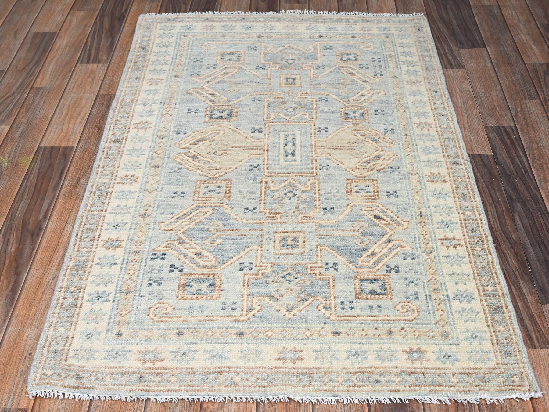 3'x4'7" Misty Gray, Anatolian Village Design, Turkish Knot, Hand Knotted, Zero Pile, Sheared Low, 100% Wool, Oriental Rug HR2763 - Image 2