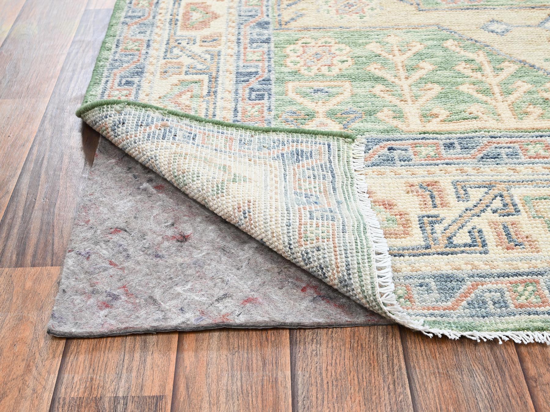 5'x7' Fern Green, Anatolian Village Design, Turkish Knot, Hand Knotted, Zero Pile, Sheared Low, 100% Wool, Oriental Rug HR2764 - Image 3