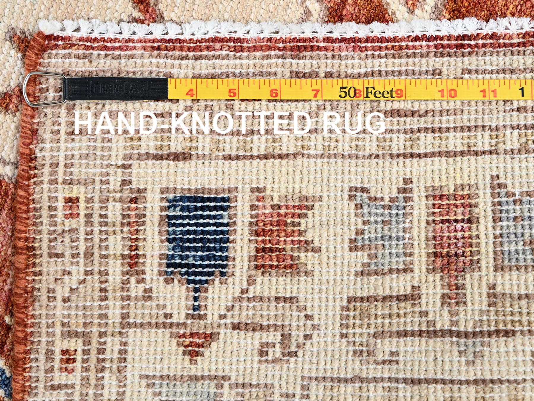 4'10"x6'10" Lace White, Anatolian Village Design, Turkish Knot, Hand Knotted, Zero Pile, Sheared Low, 100% Wool, Oriental Rug HR2766 - Image 7