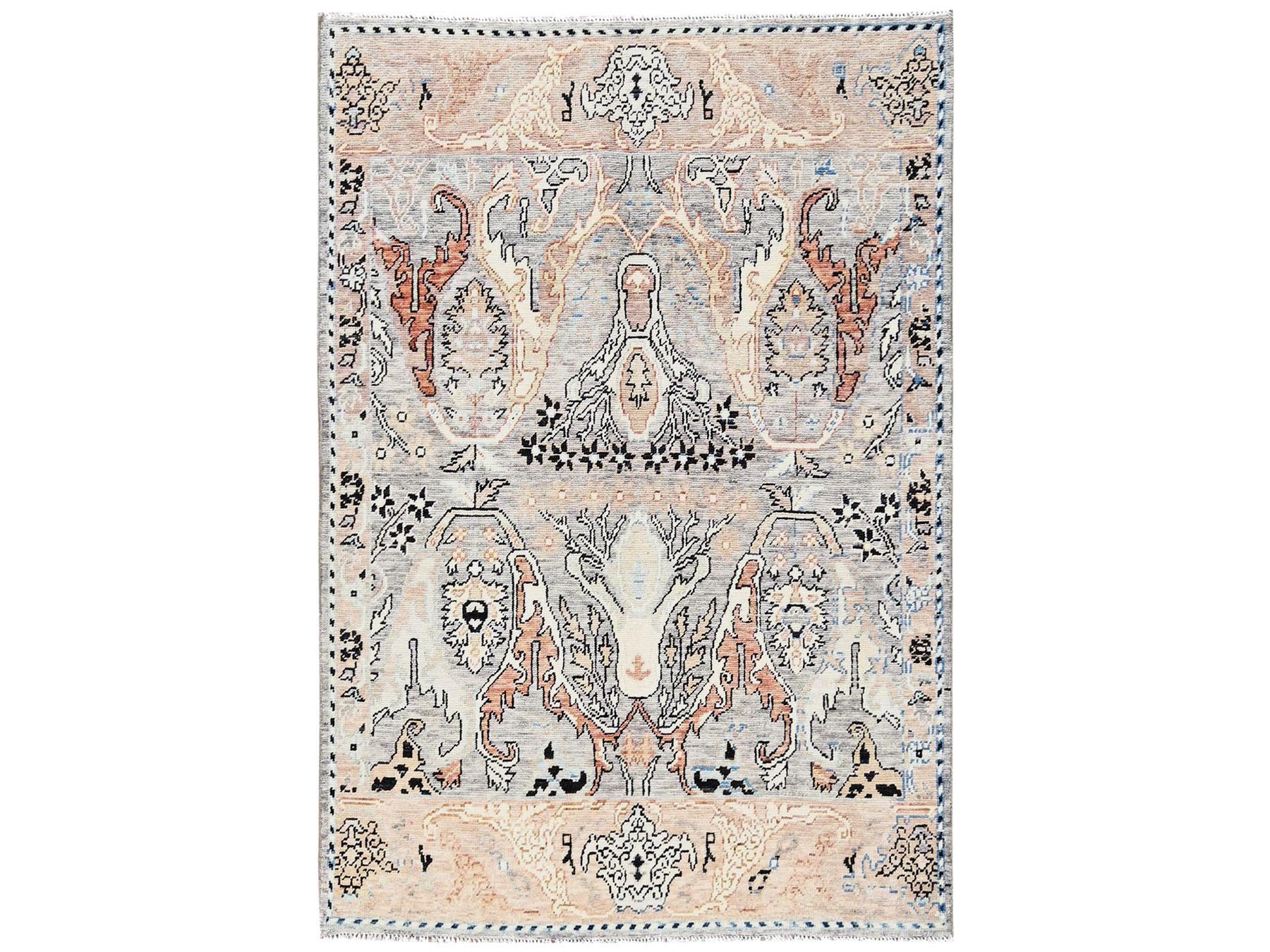 4'10"x7'1" Spanish Gray, Bijar Garus Design, Turkish Knot, Hand Knotted, Zero Pile, Sheared Low, 100% Wool, Oriental Rug HR2768