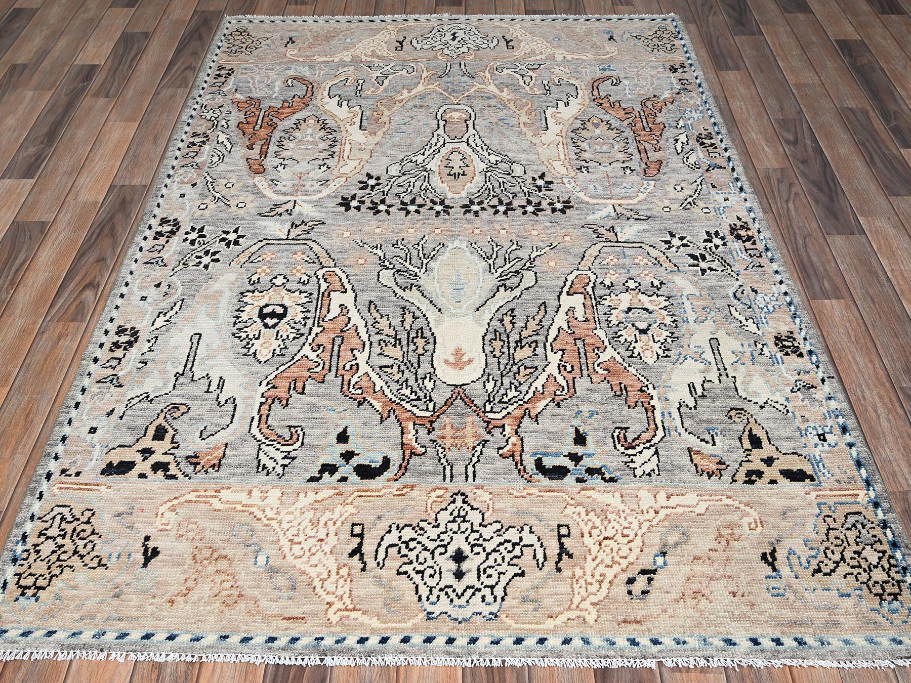 4'10"x7'1" Spanish Gray, Bijar Garus Design, Turkish Knot, Hand Knotted, Zero Pile, Sheared Low, 100% Wool, Oriental Rug HR2768 - Image 2