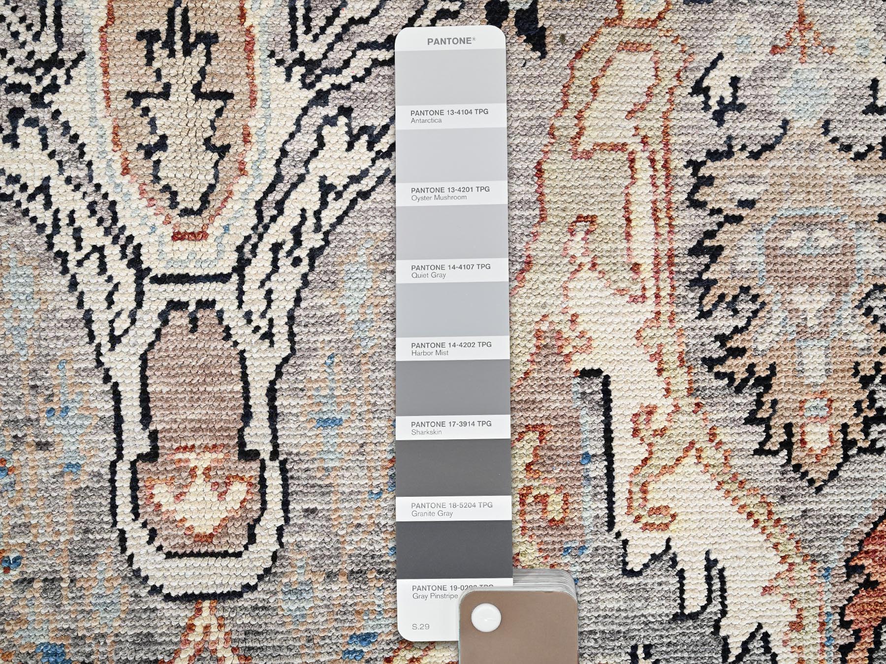 4'10"x7'1" Spanish Gray, Bijar Garus Design, Turkish Knot, Hand Knotted, Zero Pile, Sheared Low, 100% Wool, Oriental Rug HR2768 - Image 4