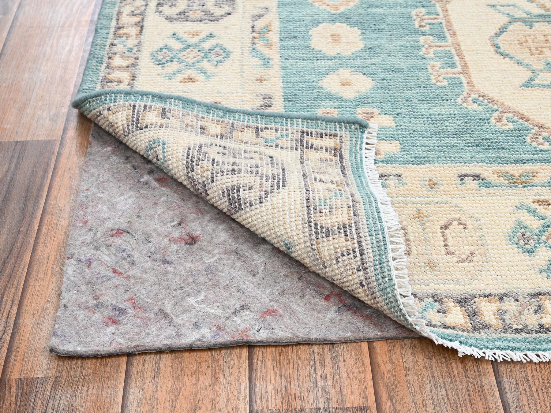 4'8"x6'10" Teal Blue, Cloudbank Kazak with Turkish Knot, Sheared Low, Zero Pile, Hand Knotted, Pure Wool, Oriental Rug HR2769 - Image 3
