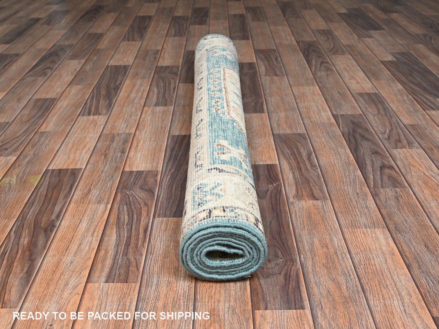 4'8"x6'10" Teal Blue, Cloudbank Kazak with Turkish Knot, Sheared Low, Zero Pile, Hand Knotted, Pure Wool, Oriental Rug HR2769 - Image 5