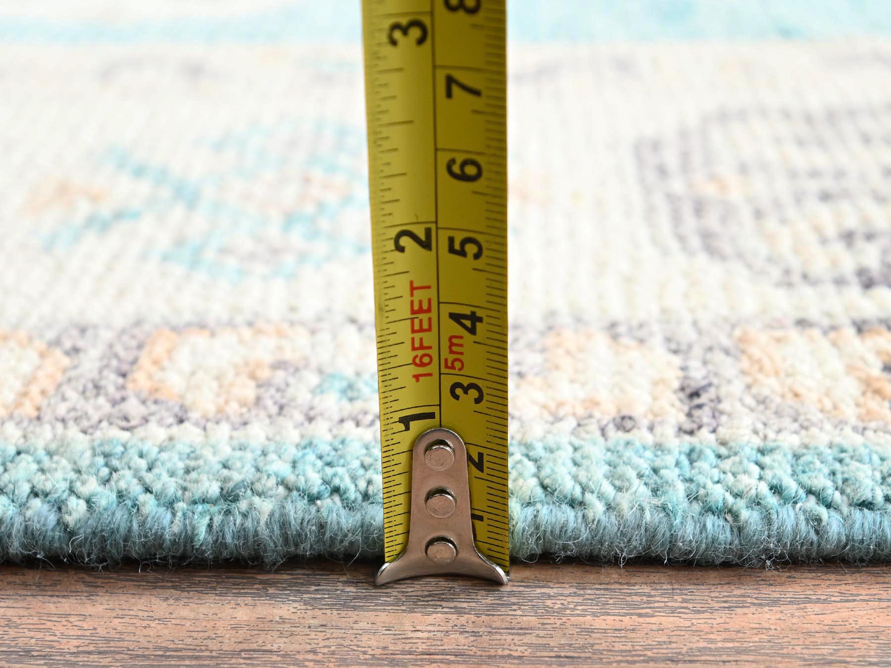 4'8"x6'10" Teal Blue, Cloudbank Kazak with Turkish Knot, Sheared Low, Zero Pile, Hand Knotted, Pure Wool, Oriental Rug HR2769 - Image 6