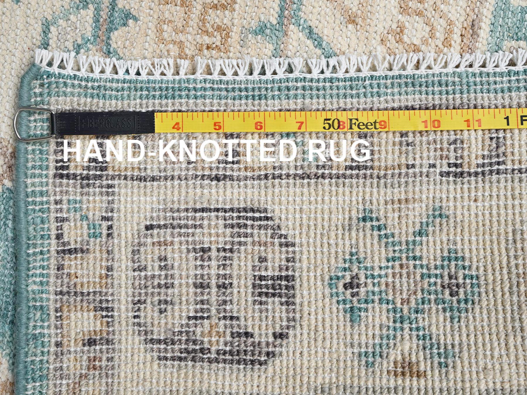 4'8"x6'10" Teal Blue, Cloudbank Kazak with Turkish Knot, Sheared Low, Zero Pile, Hand Knotted, Pure Wool, Oriental Rug HR2769 - Image 7