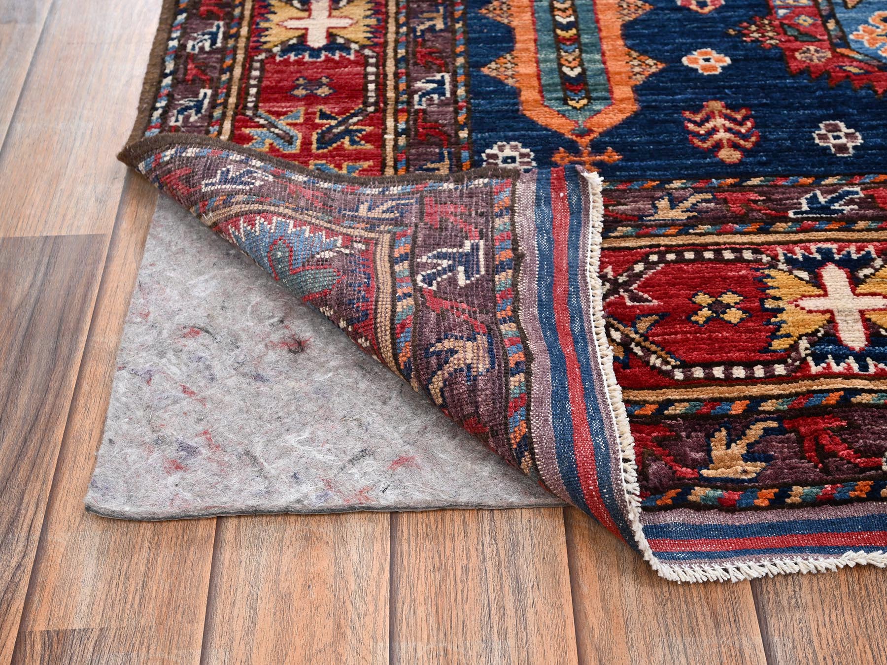 6'1"x8'7" Yale Blue, Hand Knotted, Afghan Ersari with Turkish Knot, Antique Caucasian Motif, Vegetable Dyes, Densely Woven, Soft and Velvety Wool, Oriental Rug HR2780 - Image 5