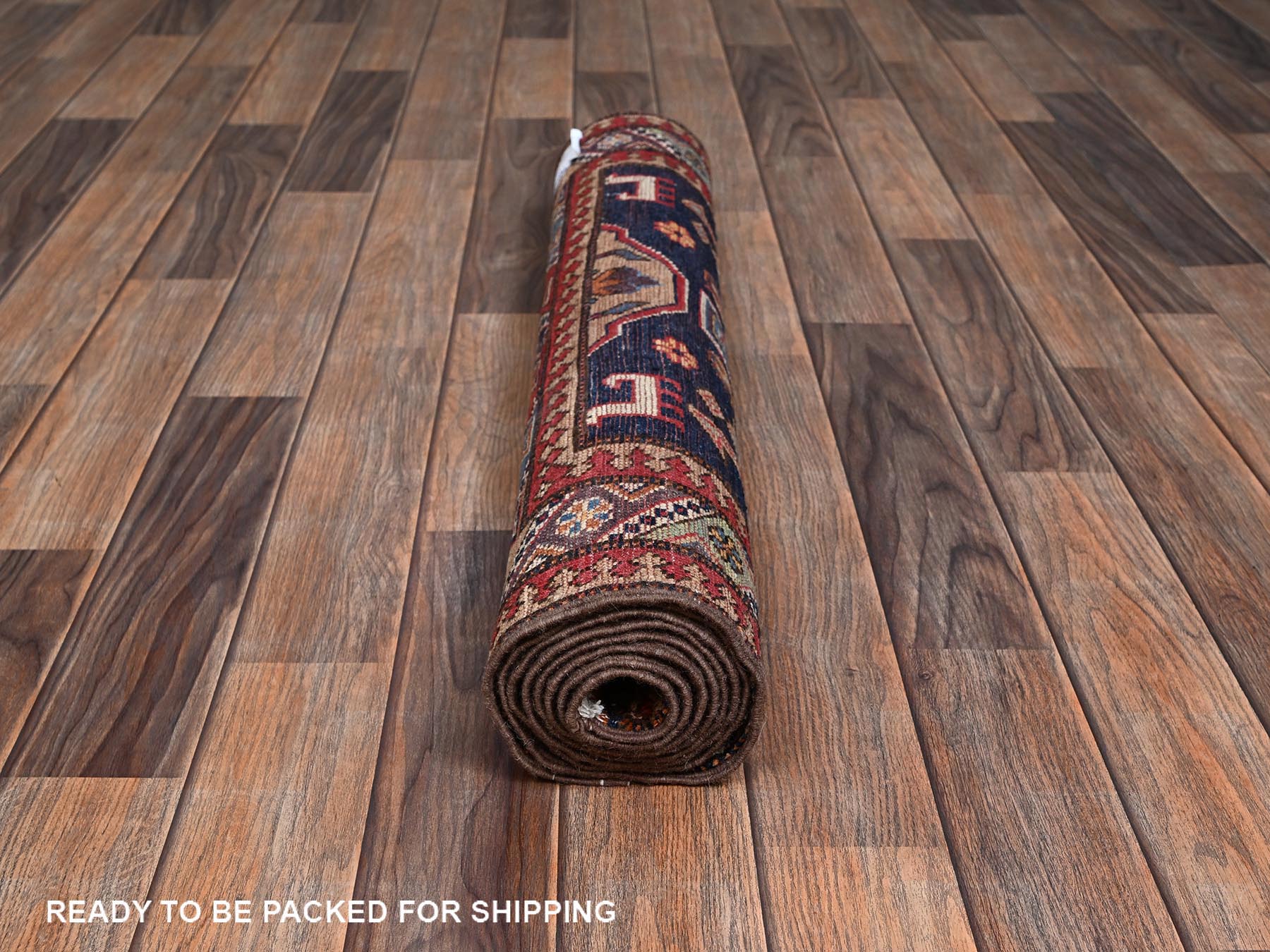 2'10"x7'2" Yale Blue, Hand Knotted, Afghan Ersari with Turkish Knot, Antique Caucasian Motif, Animal Figurines, Vegetable Dyes, Densely Woven, Soft and Velvety Wool, Runner, Oriental Rug HR2781 - Image 5