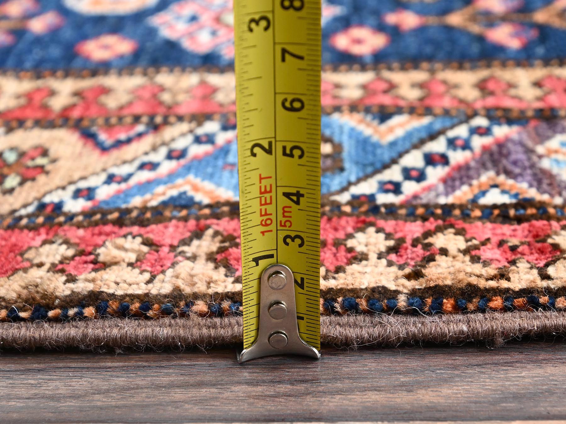 2'10"x7'2" Yale Blue, Hand Knotted, Afghan Ersari with Turkish Knot, Antique Caucasian Motif, Animal Figurines, Vegetable Dyes, Densely Woven, Soft and Velvety Wool, Runner, Oriental Rug HR2781 - Image 6