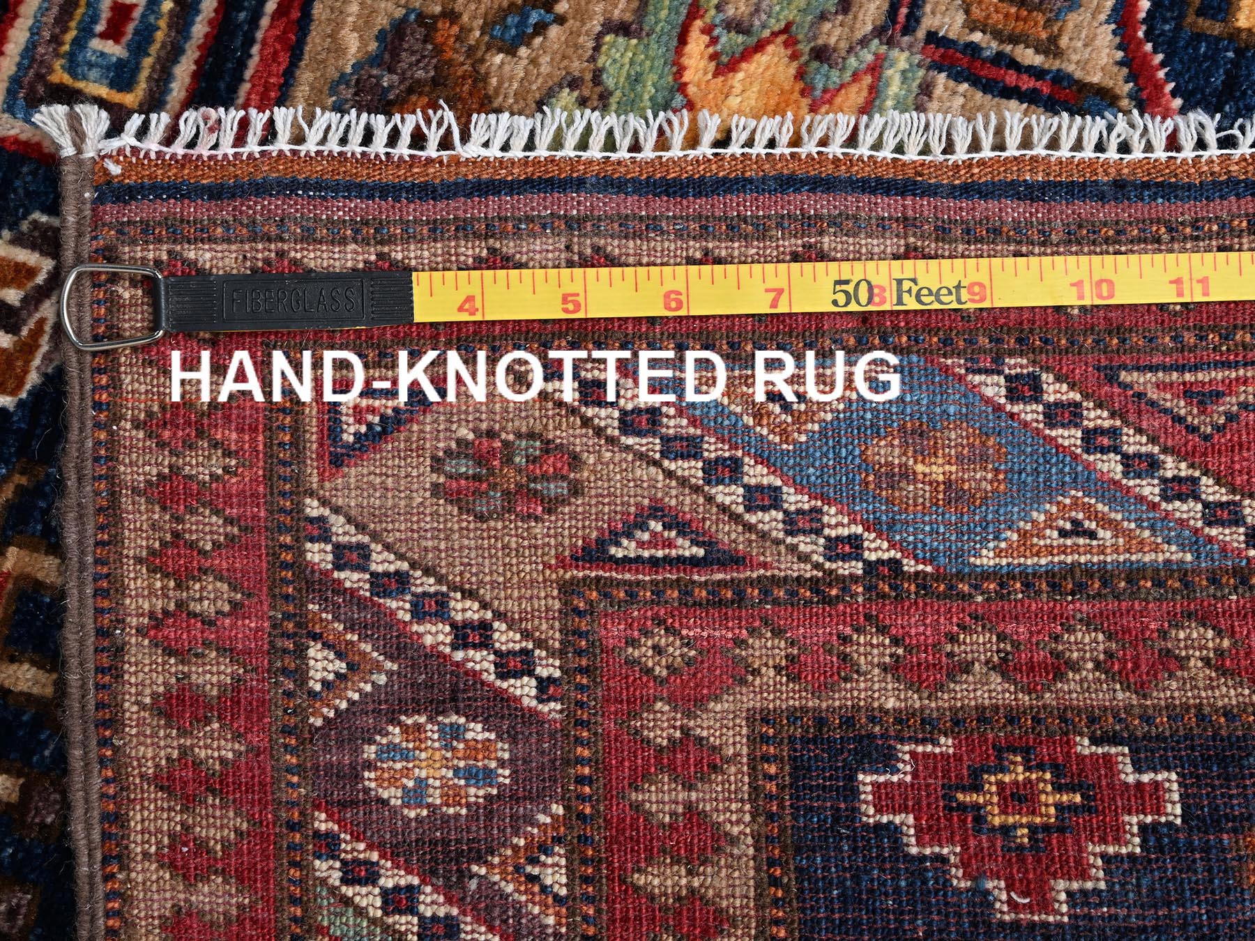 2'10"x7'2" Yale Blue, Hand Knotted, Afghan Ersari with Turkish Knot, Antique Caucasian Motif, Animal Figurines, Vegetable Dyes, Densely Woven, Soft and Velvety Wool, Runner, Oriental Rug HR2781 - Image 7