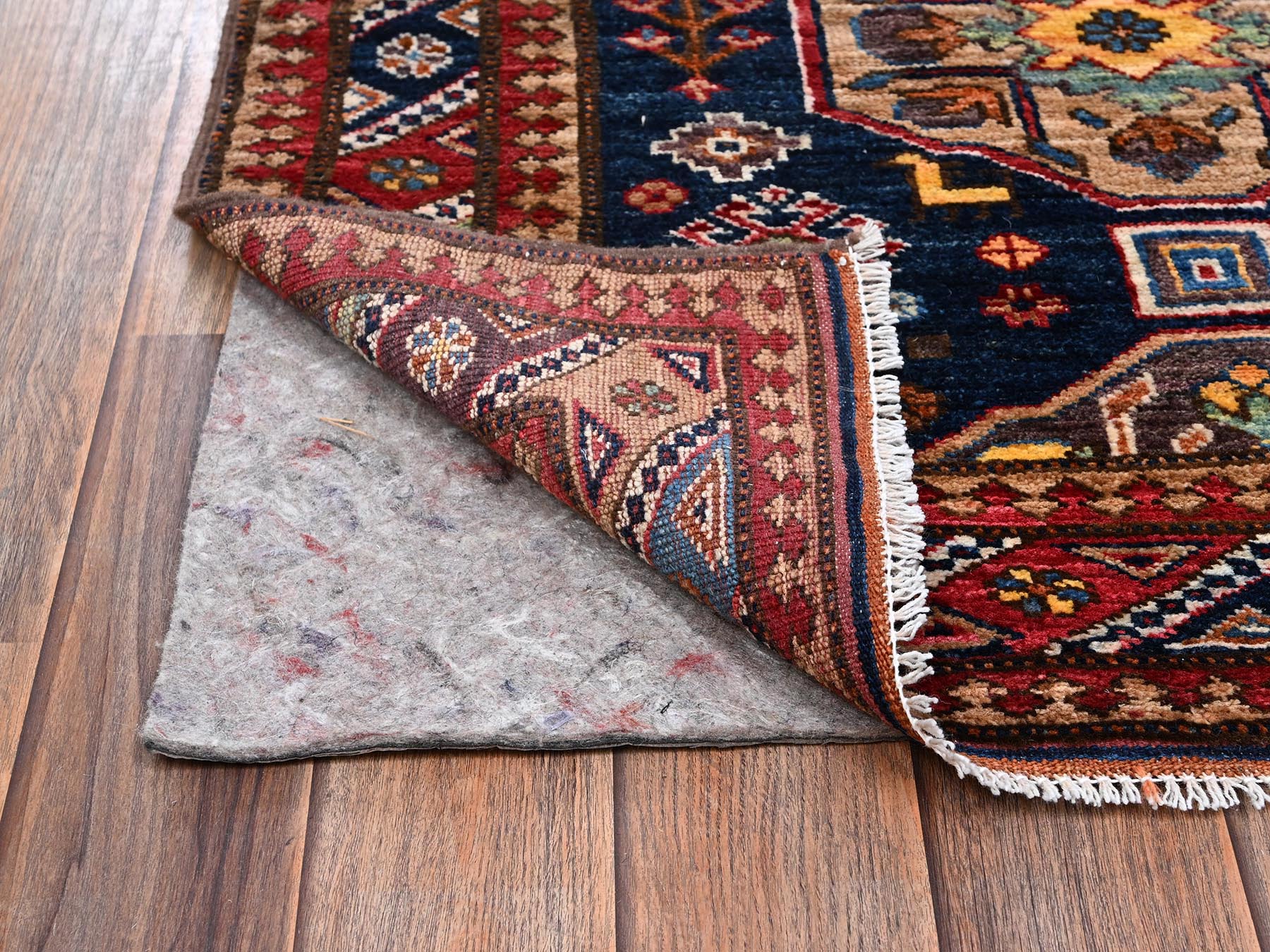 2'9"x7'2" Yale Blue, Hand Knotted, Afghan Ersari with Turkish Knot, Medallions Design, Animal Figurines, Vegetable Dyes, Densely Woven, Soft and Velvety Wool, Runner, Oriental Rug HR2782 - Image 3