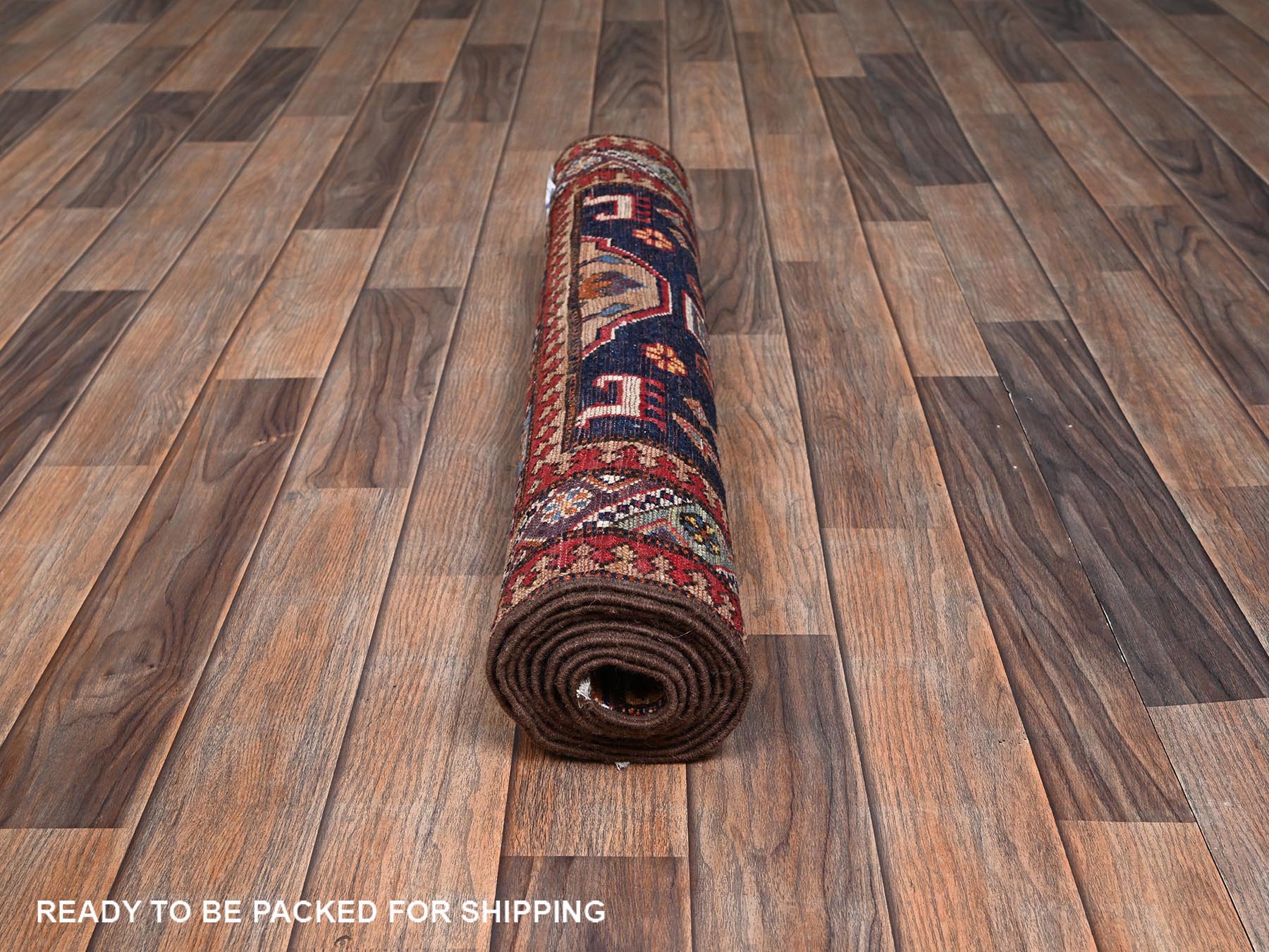 2'9"x7'2" Yale Blue, Hand Knotted, Afghan Ersari with Turkish Knot, Medallions Design, Animal Figurines, Vegetable Dyes, Densely Woven, Soft and Velvety Wool, Runner, Oriental Rug HR2782 - Image 5