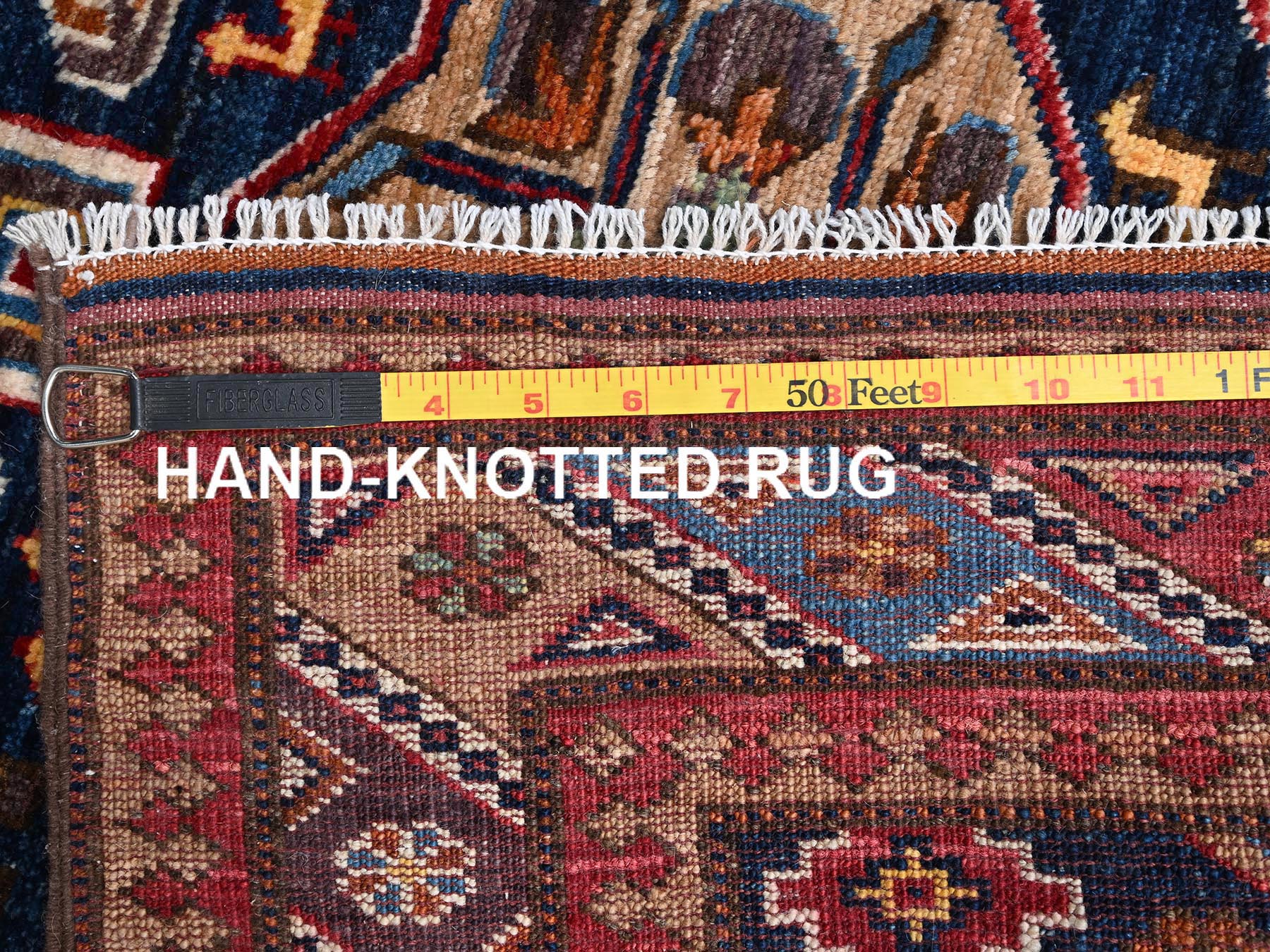 2'9"x7'2" Yale Blue, Hand Knotted, Afghan Ersari with Turkish Knot, Medallions Design, Animal Figurines, Vegetable Dyes, Densely Woven, Soft and Velvety Wool, Runner, Oriental Rug HR2782 - Image 7