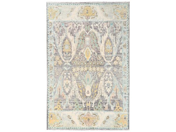 4'8"x7'1" Granite Gray, Bijar Garus Design, Turkish Knot, Hand Knotted, Zero Pile, Sheared Low, 100% Wool, Oriental Rug HR2783