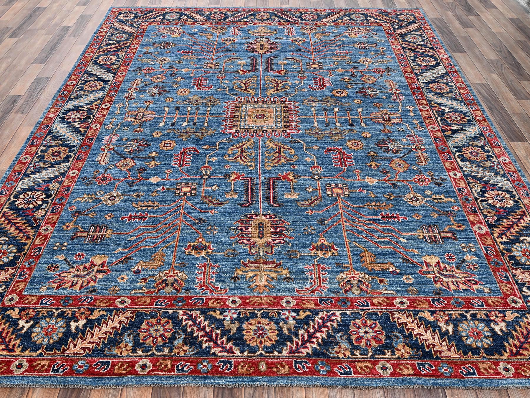 8'2"x10'1" Marlin Blue, Afghan Peshawar with Heriz All Over Design, Hand Knotted, Soft Wool, Densely Woven, Oriental Rug HR2811 - Image 2