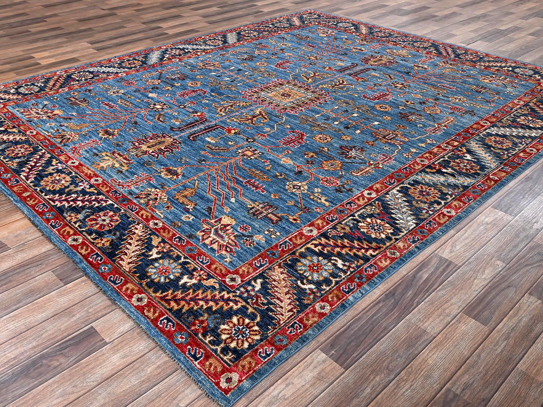 8'2"x10'1" Marlin Blue, Afghan Peshawar with Heriz All Over Design, Hand Knotted, Soft Wool, Densely Woven, Oriental Rug HR2811 - Image 3