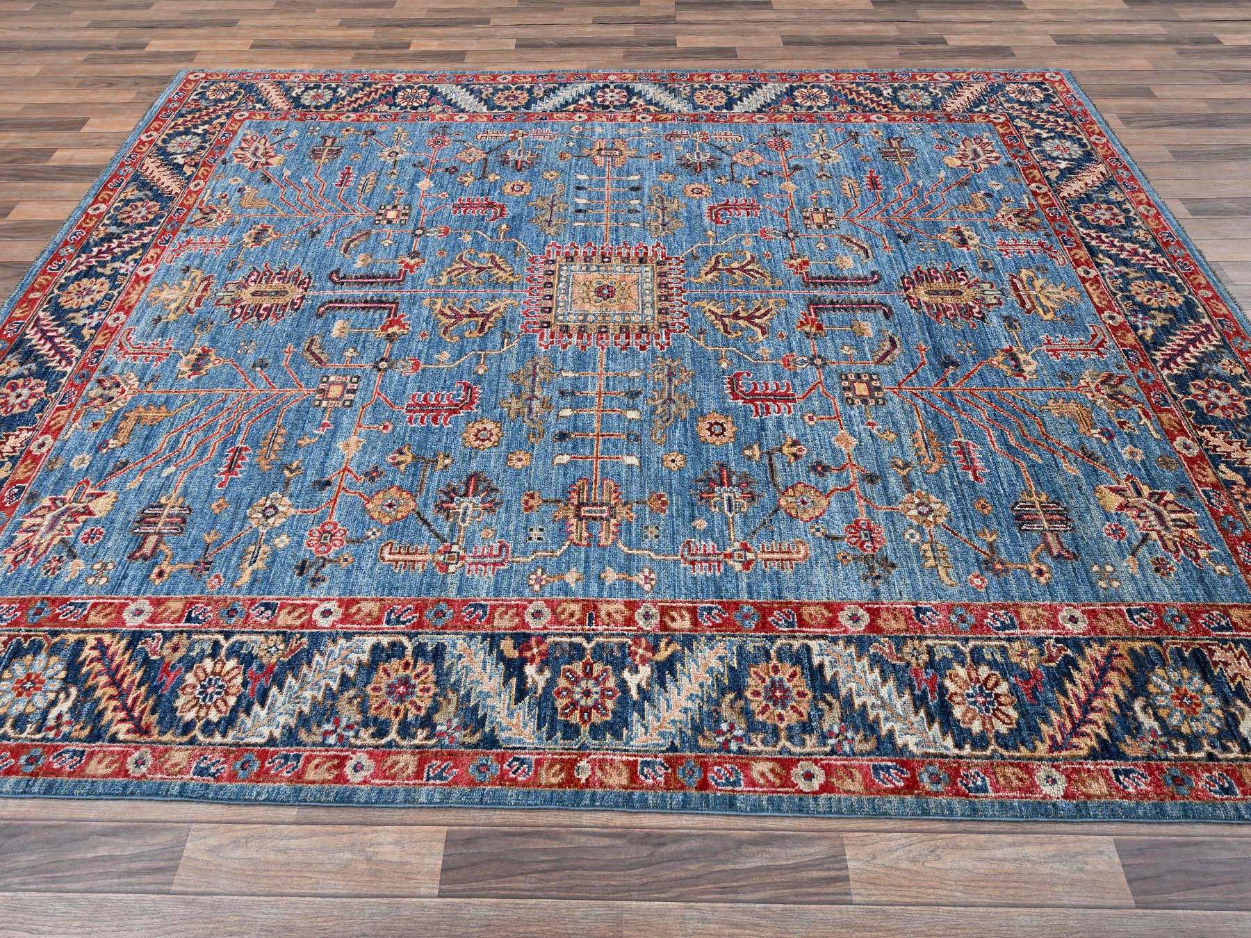 8'2"x10'1" Marlin Blue, Afghan Peshawar with Heriz All Over Design, Hand Knotted, Soft Wool, Densely Woven, Oriental Rug HR2811 - Image 4
