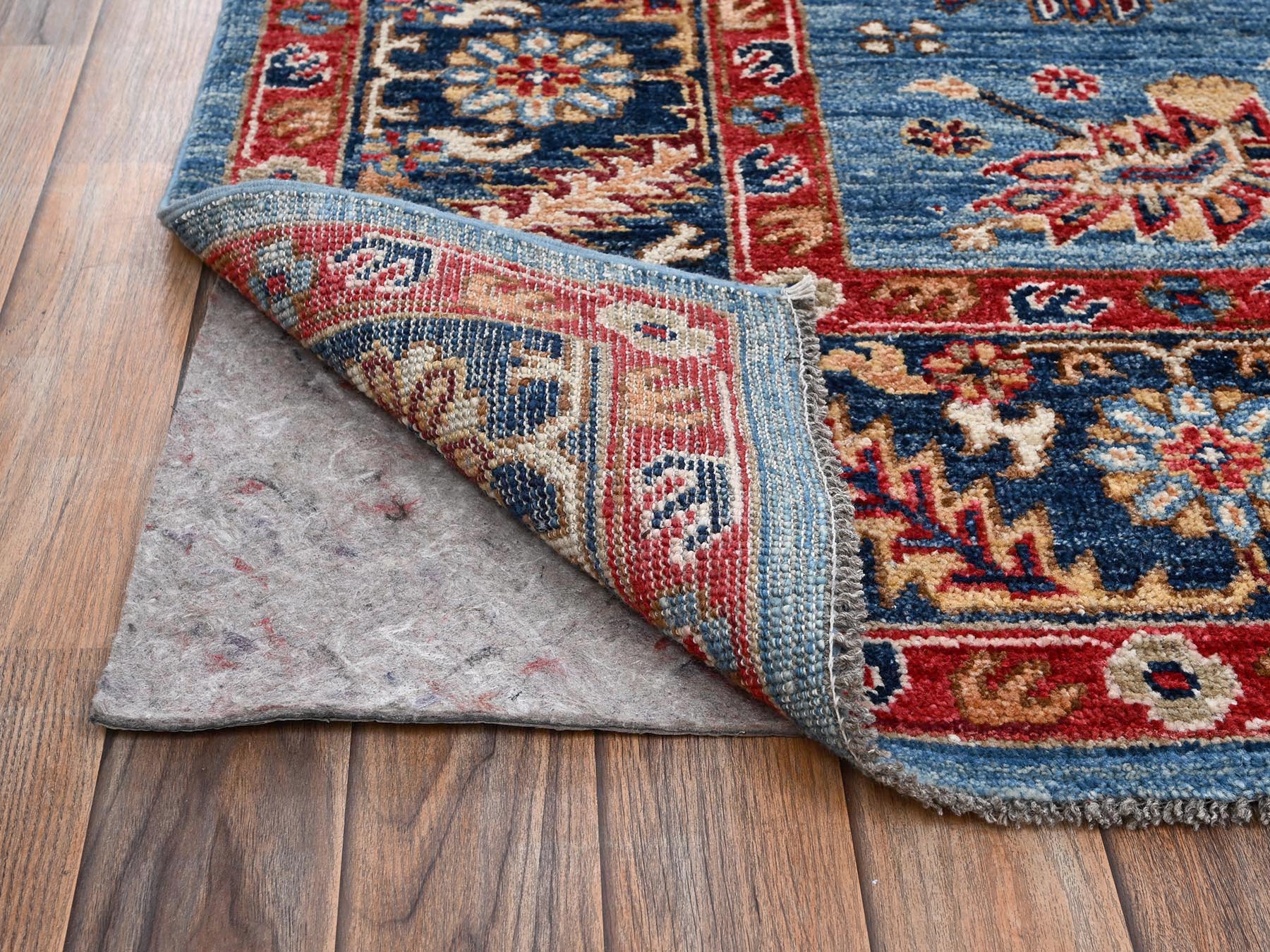 8'2"x10'1" Marlin Blue, Afghan Peshawar with Heriz All Over Design, Hand Knotted, Soft Wool, Densely Woven, Oriental Rug HR2811 - Image 5