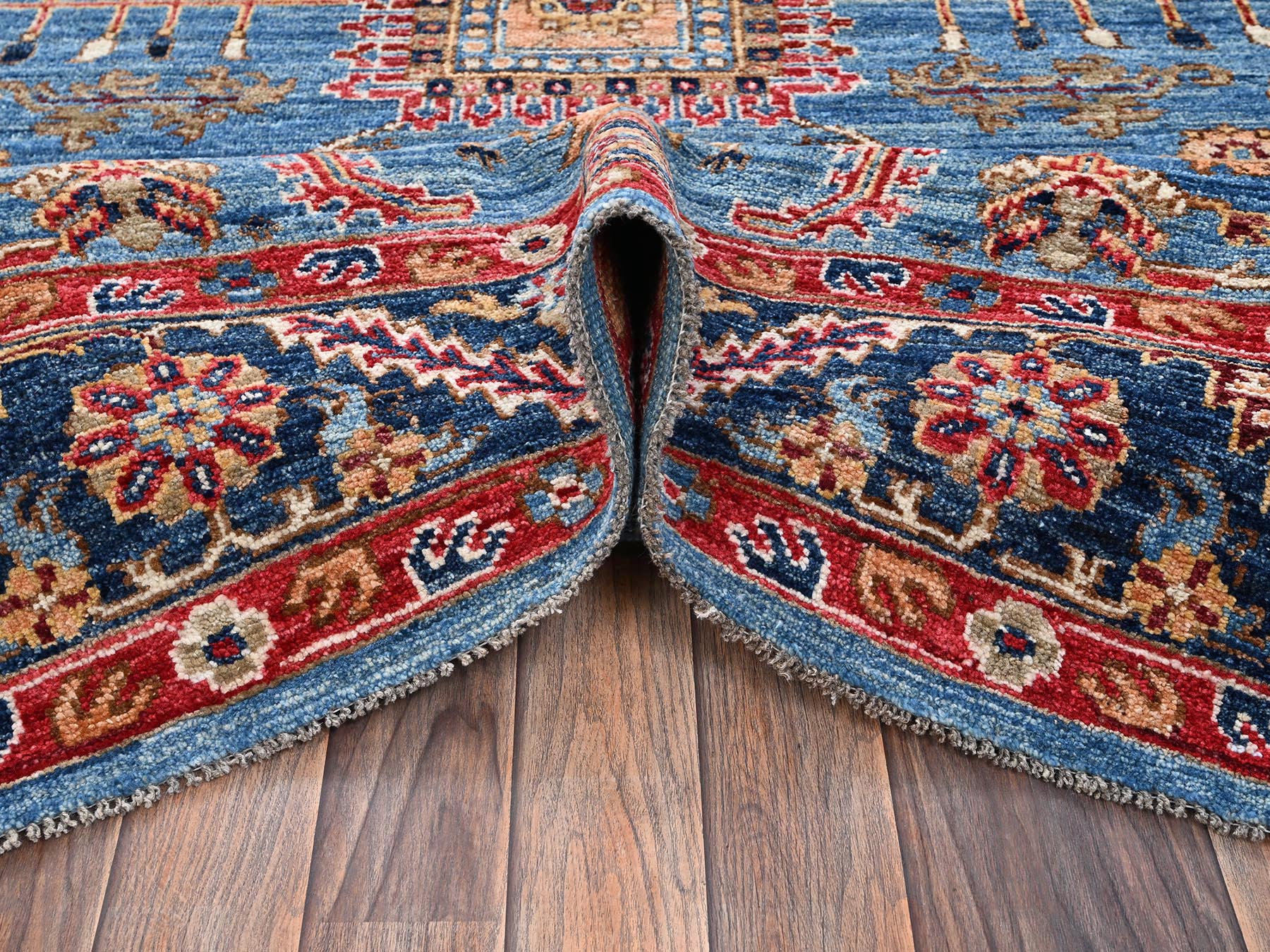 8'2"x10'1" Marlin Blue, Afghan Peshawar with Heriz All Over Design, Hand Knotted, Soft Wool, Densely Woven, Oriental Rug HR2811 - Image 6