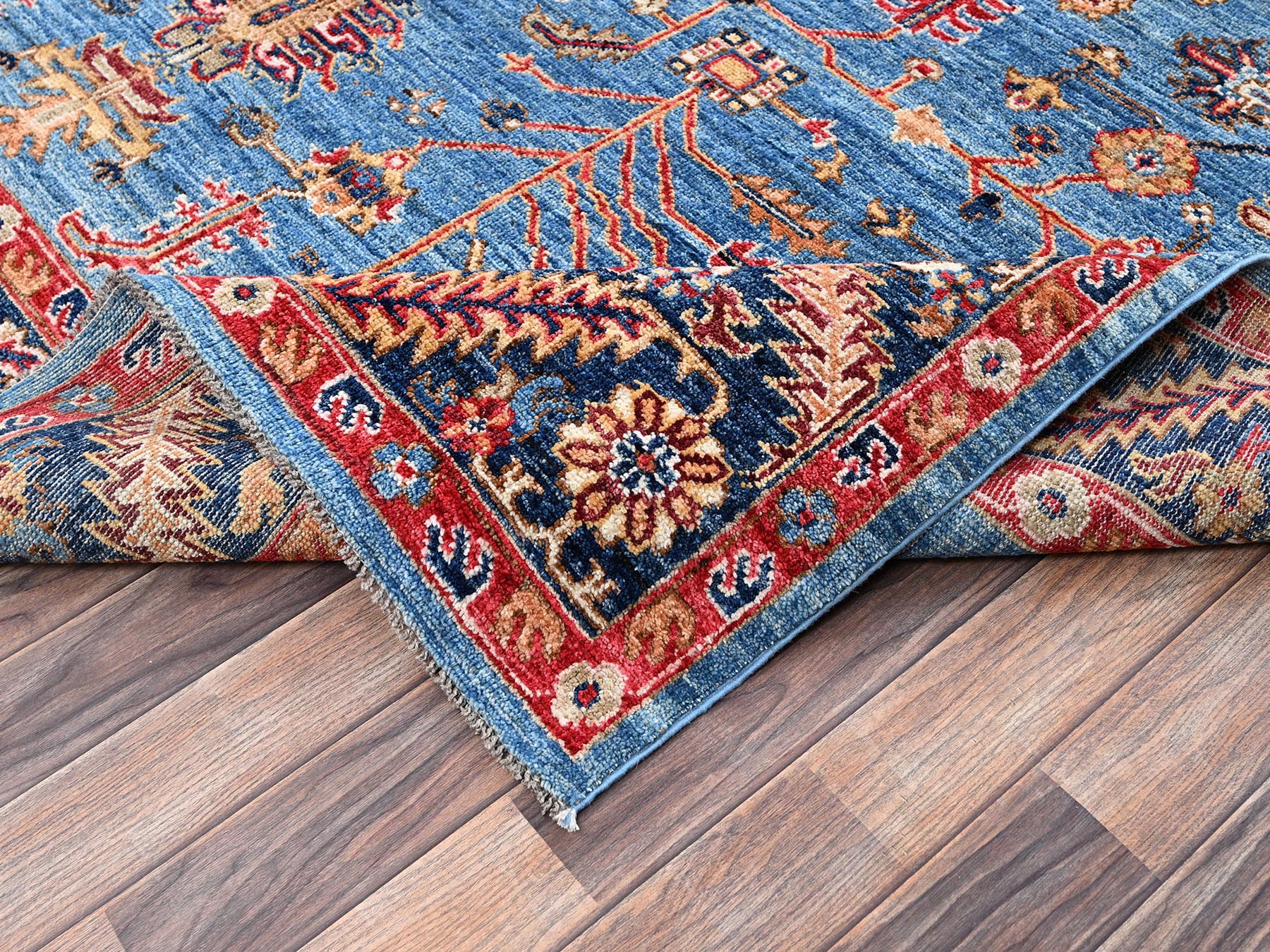 8'2"x10'1" Marlin Blue, Afghan Peshawar with Heriz All Over Design, Hand Knotted, Soft Wool, Densely Woven, Oriental Rug HR2811 - Image 7