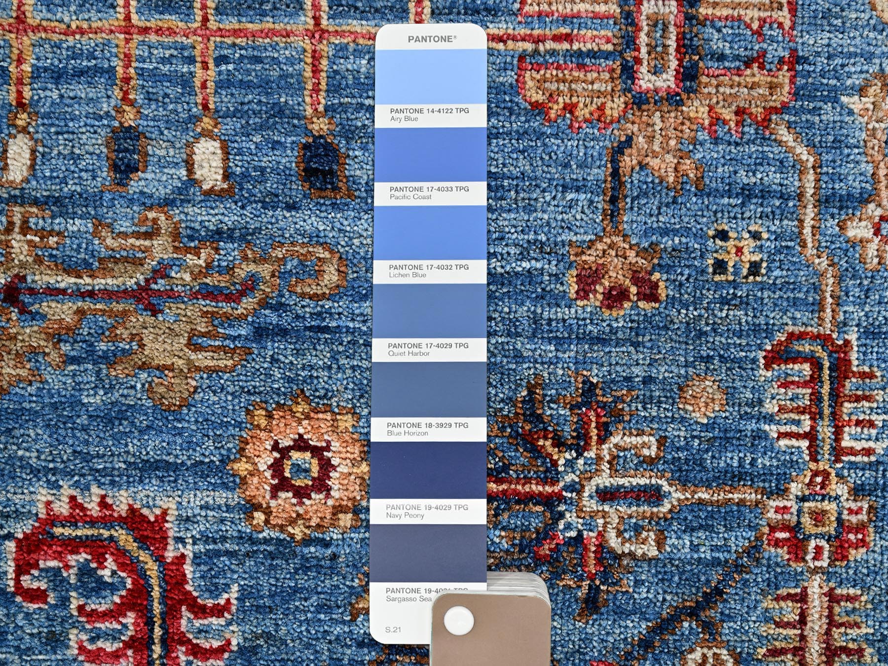 8'2"x10'1" Marlin Blue, Afghan Peshawar with Heriz All Over Design, Hand Knotted, Soft Wool, Densely Woven, Oriental Rug HR2811 - Image 8