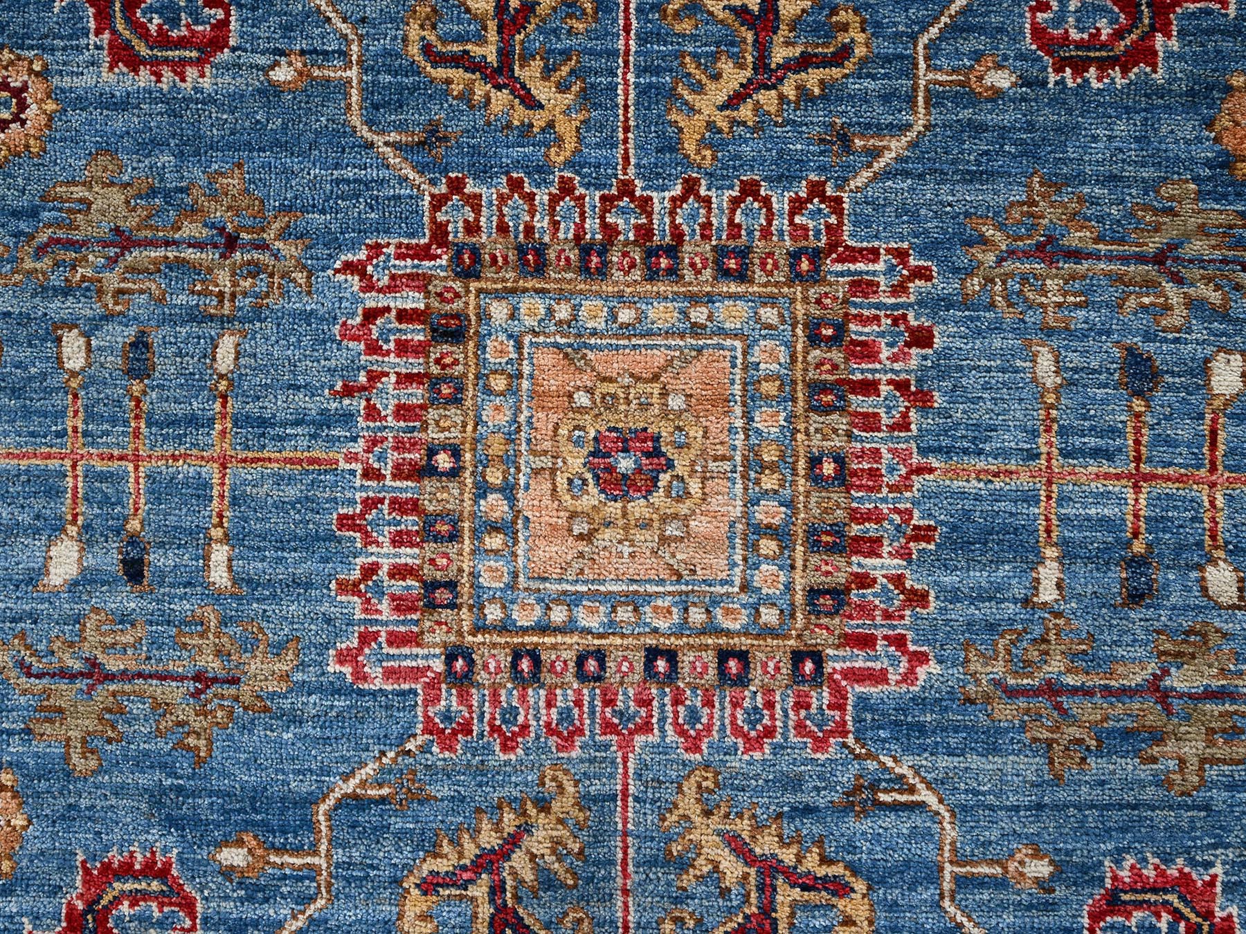 8'2"x10'1" Marlin Blue, Afghan Peshawar with Heriz All Over Design, Hand Knotted, Soft Wool, Densely Woven, Oriental Rug HR2811 - Image 9
