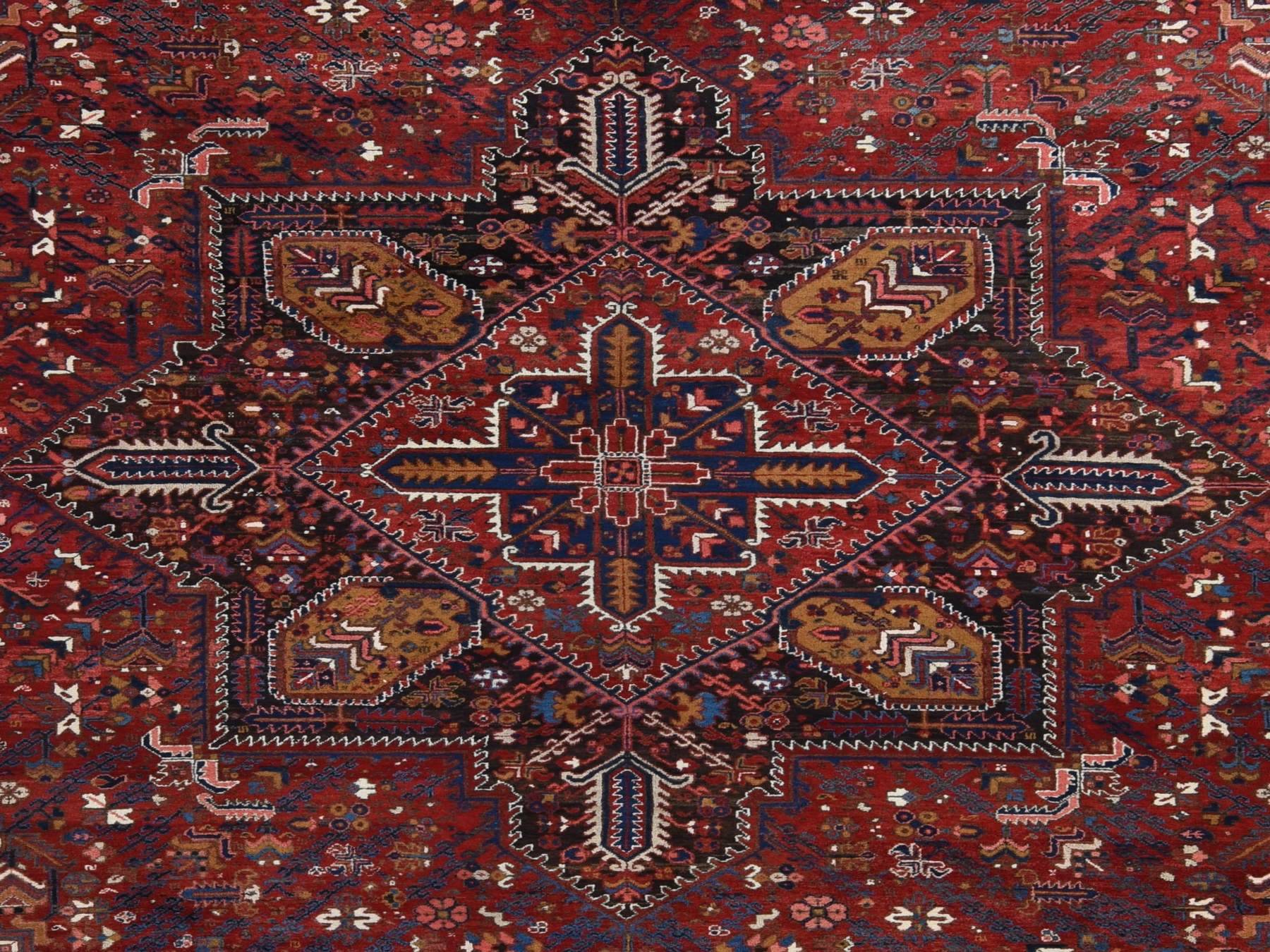 10'9"x22'5" Claret Red, Semi Antique Persian Heriz, Full Pile, Clean and in Excellent Condition, Rare Long and Narrow Gallery Size, Thick and Plush, 100% Wool Hand Knotted, Oriental Rug HR78172 - Image 5