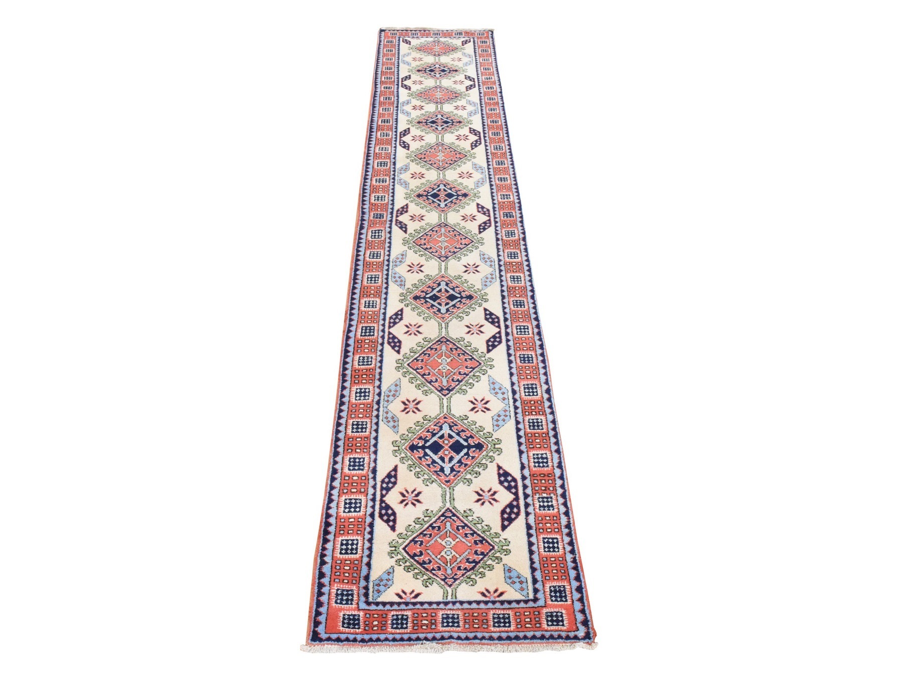 2'6"x13'1" Reed Yellow, Vintage Persian Meshkin, Full Pile and Clean, 100% Wool, Hand Knotted, Runner, Oriental Rug HR78441