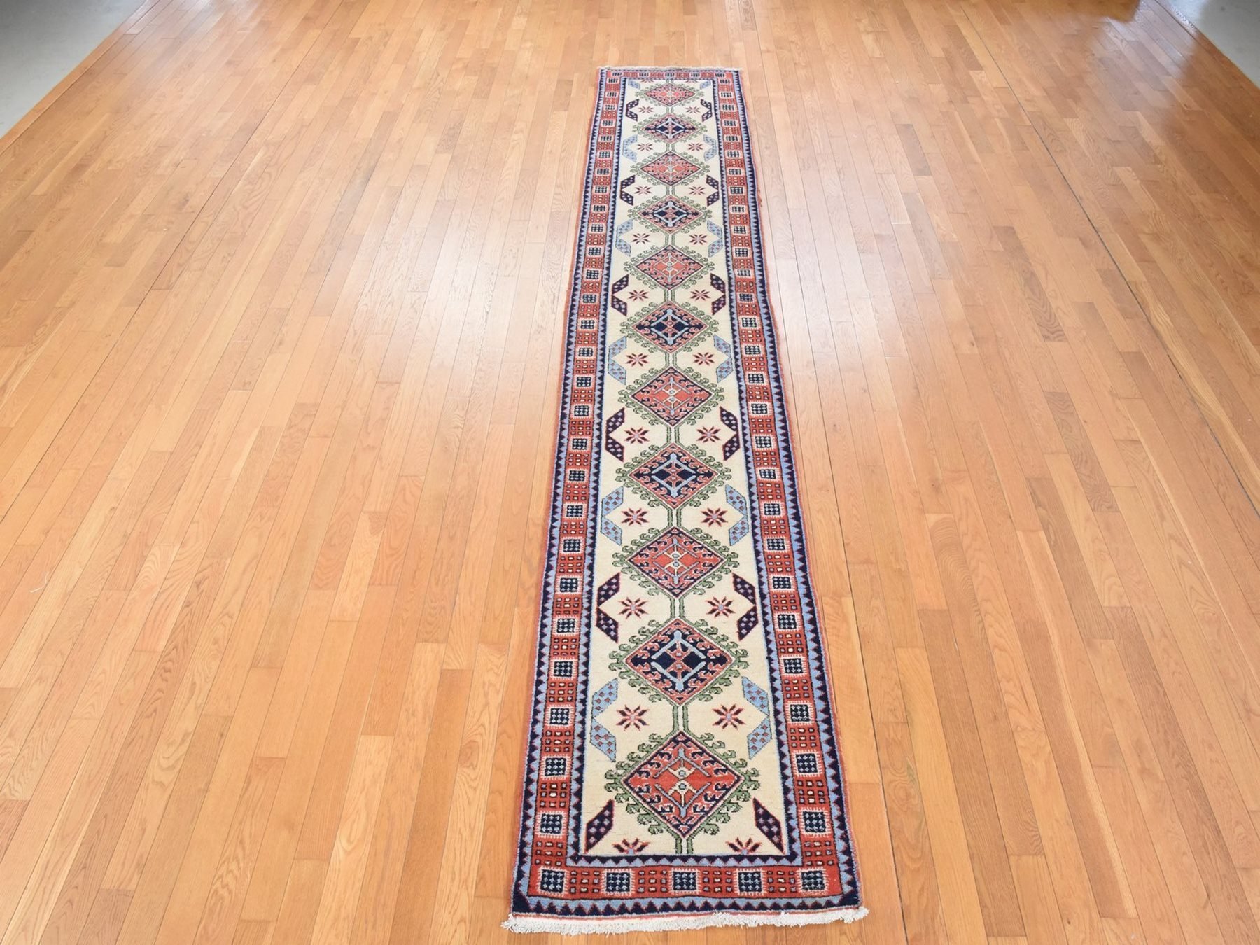 2'6"x13'1" Reed Yellow, Vintage Persian Meshkin, Full Pile and Clean, 100% Wool, Hand Knotted, Runner, Oriental Rug HR78441 - Image 2