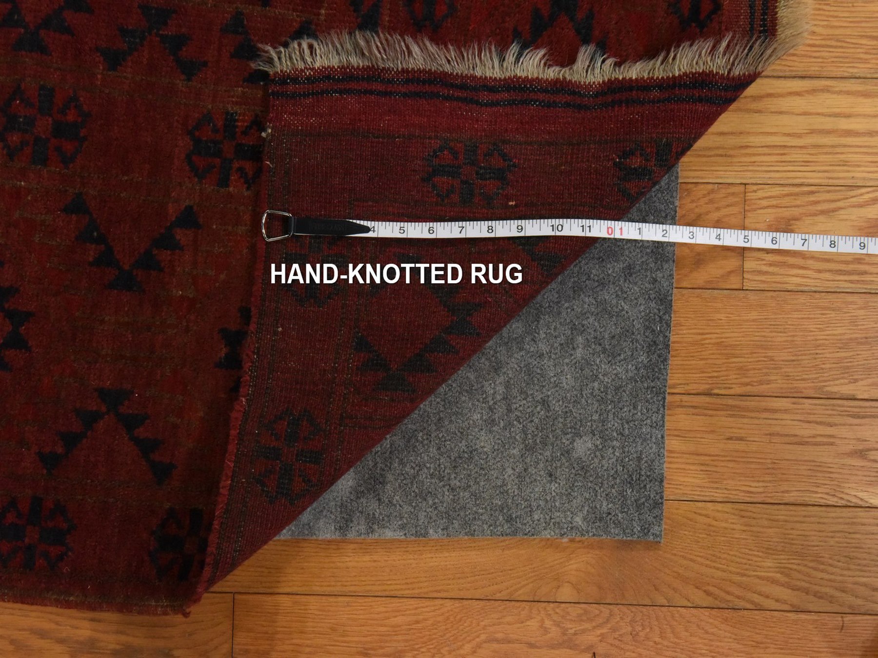 7'8"x11' Scarlet Red, Vintage Afghan Beshir, Elephant Feet Design, Areas of Wear, Clean, 100% Wool, Hand Knotted, Oriental Rug HR78590 - Image 7